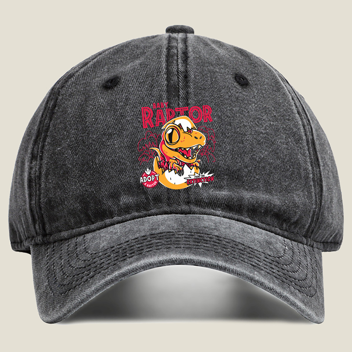 Baby Raptor: Adopt a Raptor, Fight the Extinction - Washed Denim - Baseball Cap