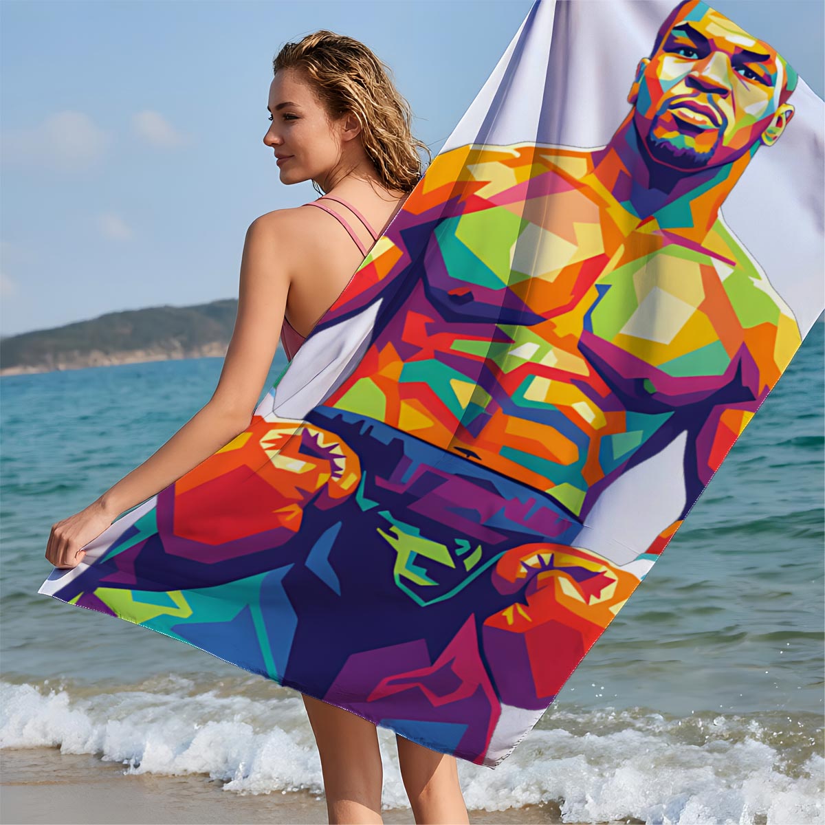 Boxing Legend in Vibrant Colors - Beach towels