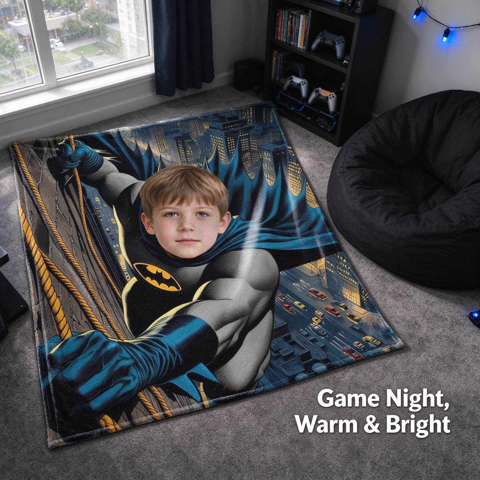 Personalized Superhero Photo Flannel Throw Blanket Custom Face Keepsake Ultra Soft Cozy Fleece for Couch and Bed