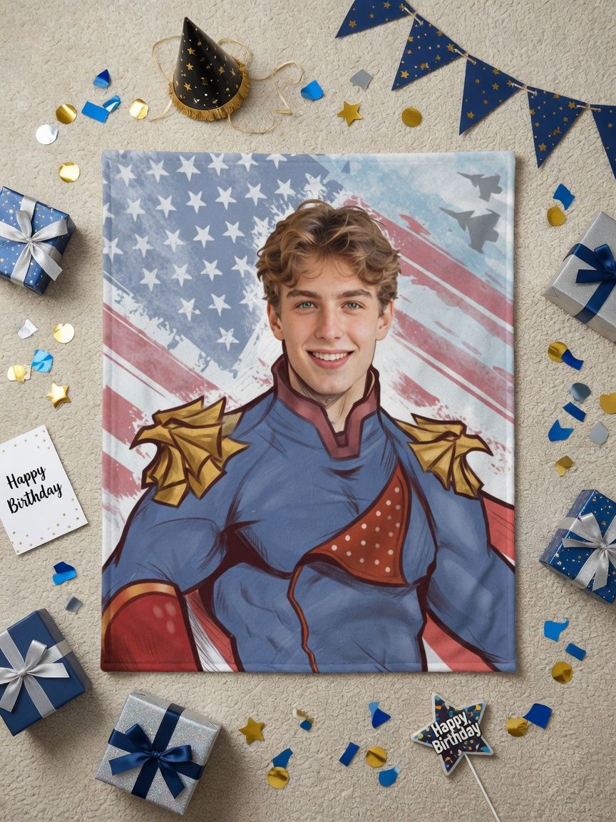 Personalized Superhero Face Photo Blanket Custom Soft Flannel Throw Fleece for Bed Sofa Ideal Unique Keepsake Gift