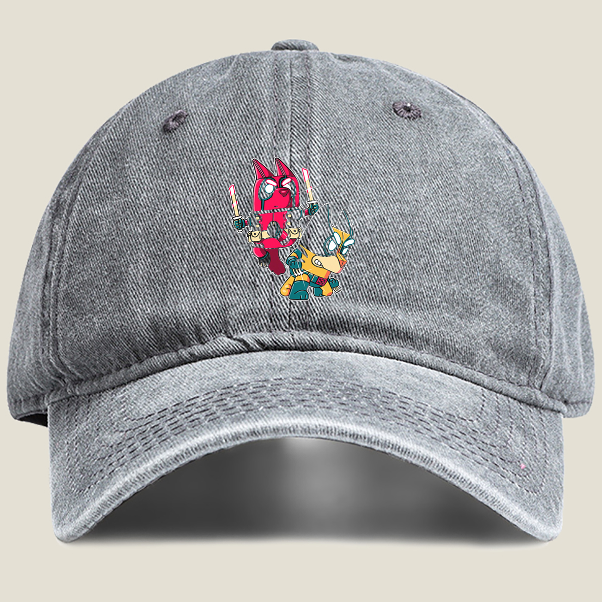 Deadpool and Batman: Chibi Heroes Clash - Washed Denim - Baseball Cap