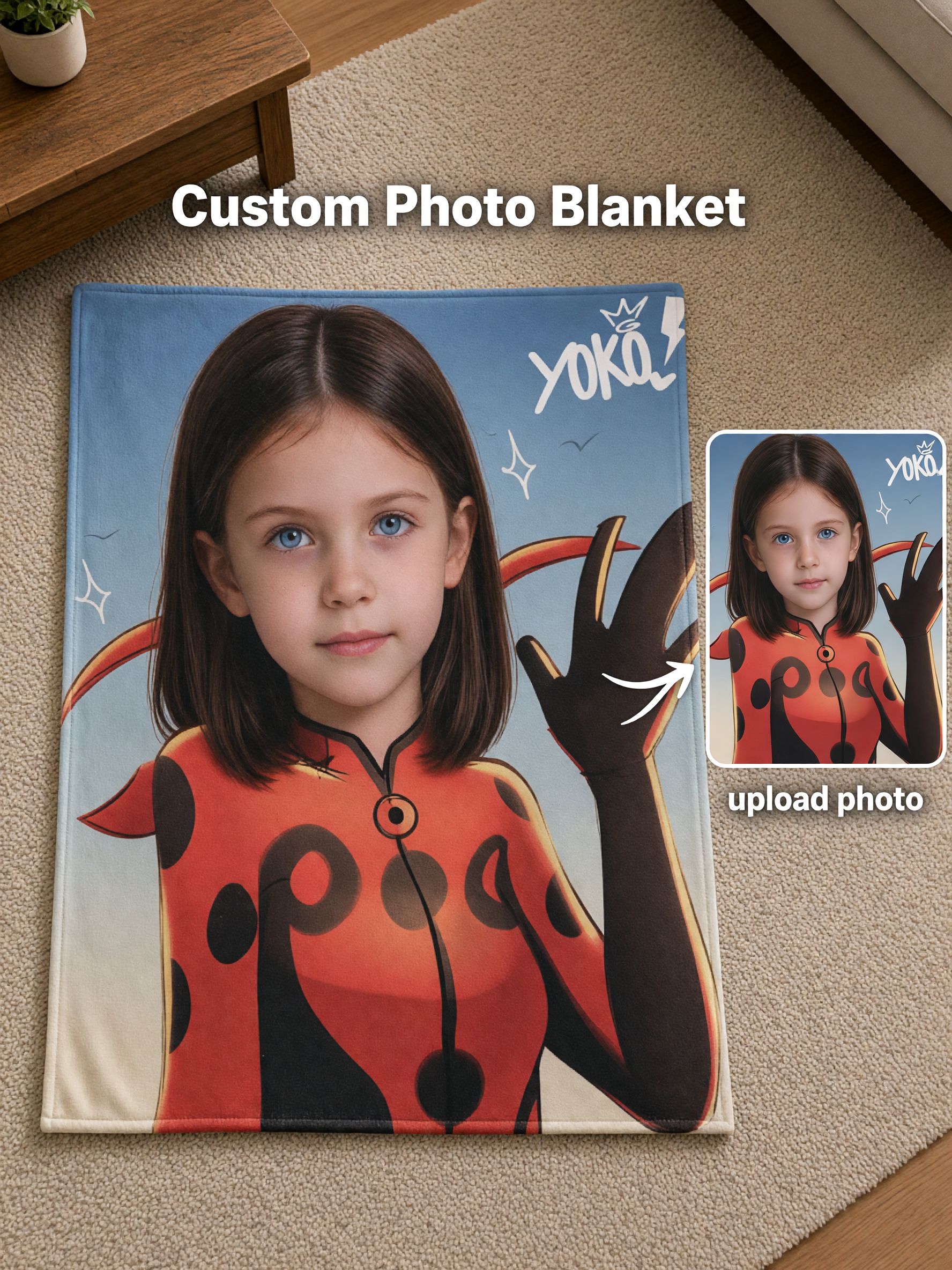 Custom Photo Face Blanket Personalized Superhero Flannel Throw Ultra Soft Anti-Pilling Cozy Keepsake Gift for Kids