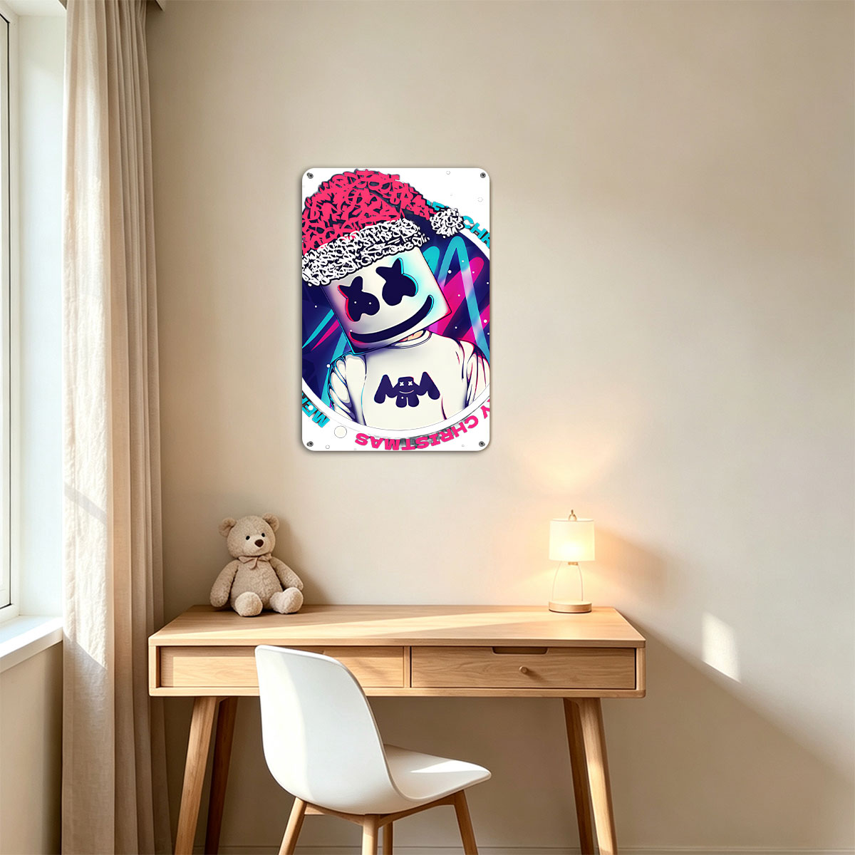 Marshmello Wears Santa Hat, Merry Christmas Celebration - painting