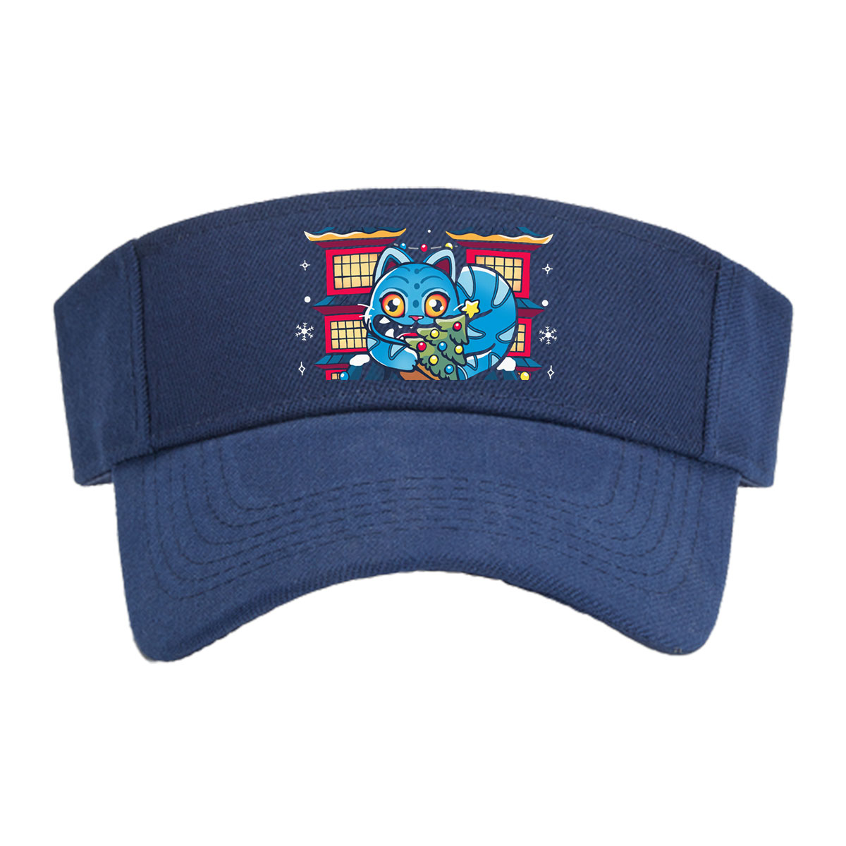 Blue Cat with Christmas Tree in Front of Pagoda House -  Visor cap