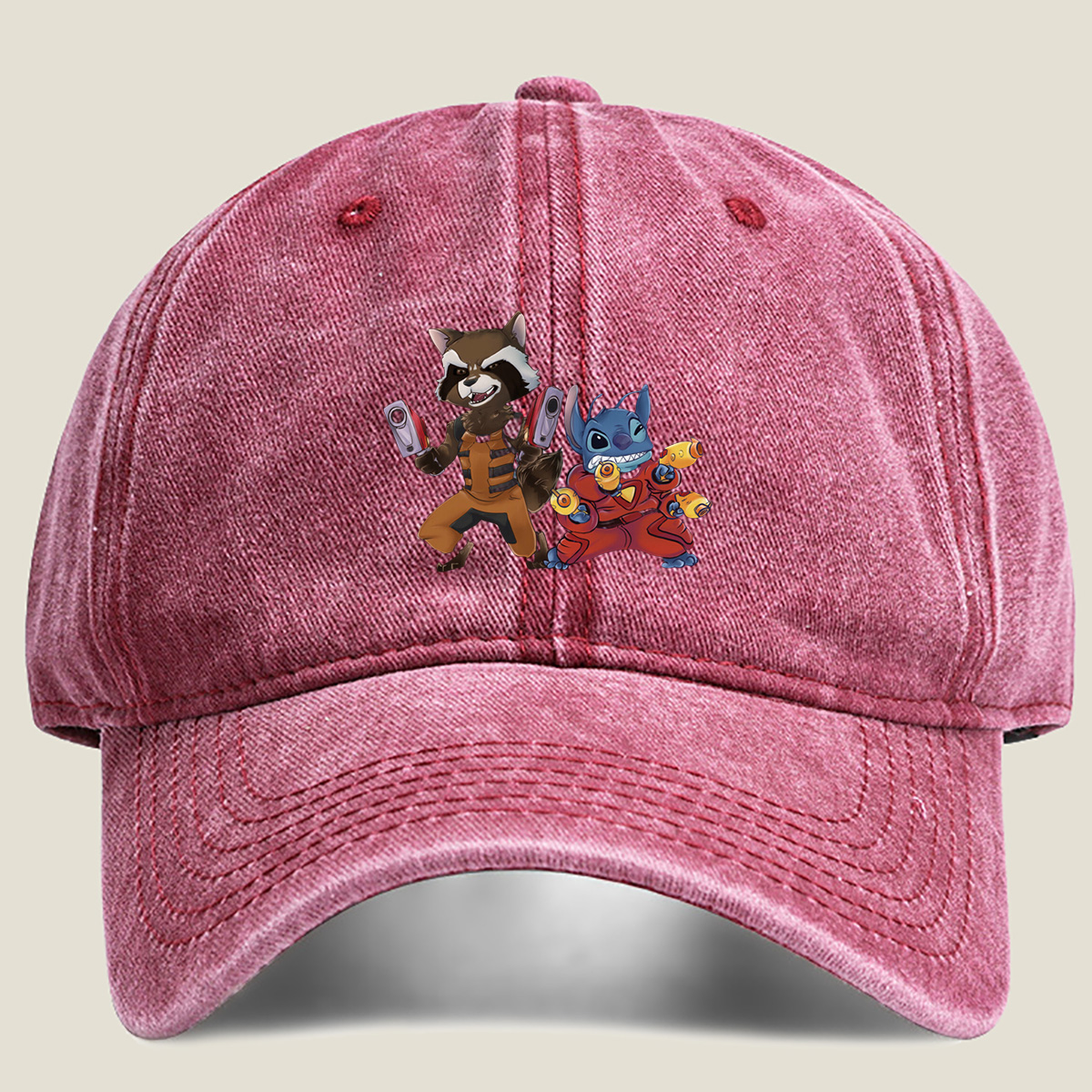Rocket Raccoon and Stitch - Washed Denim - Baseball Cap