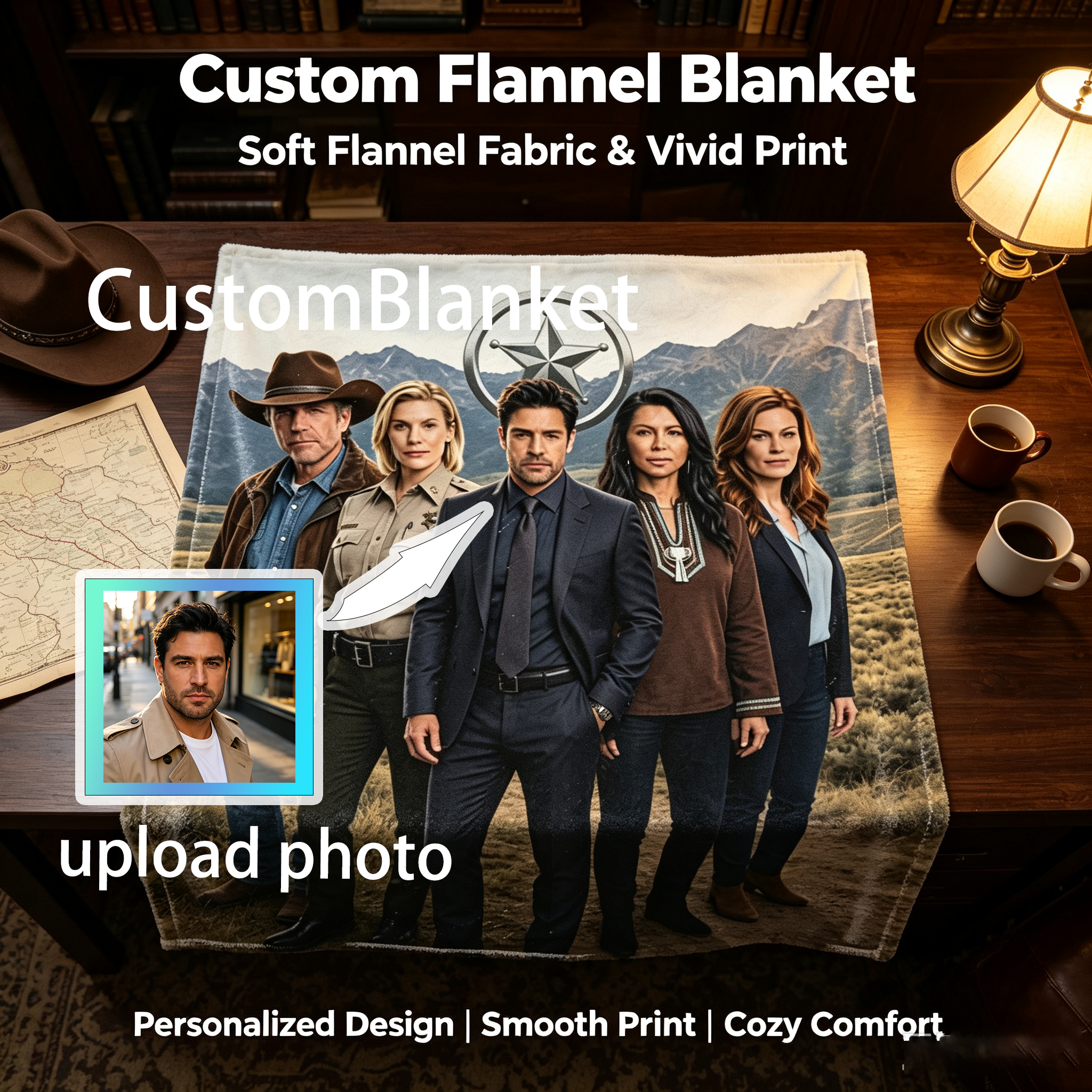 Custom Face Blanket Longmire Season 7 Flannel Blanket Western Drama Series Fan Gift for Home Decor or Cozy Nights
