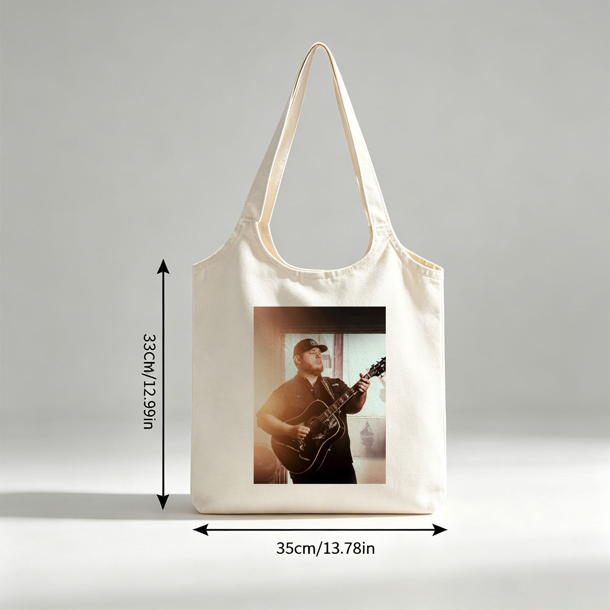 Luke Combs Playing Acoustic Guitar in a Sunlit Room - Canvas shoulder bags/