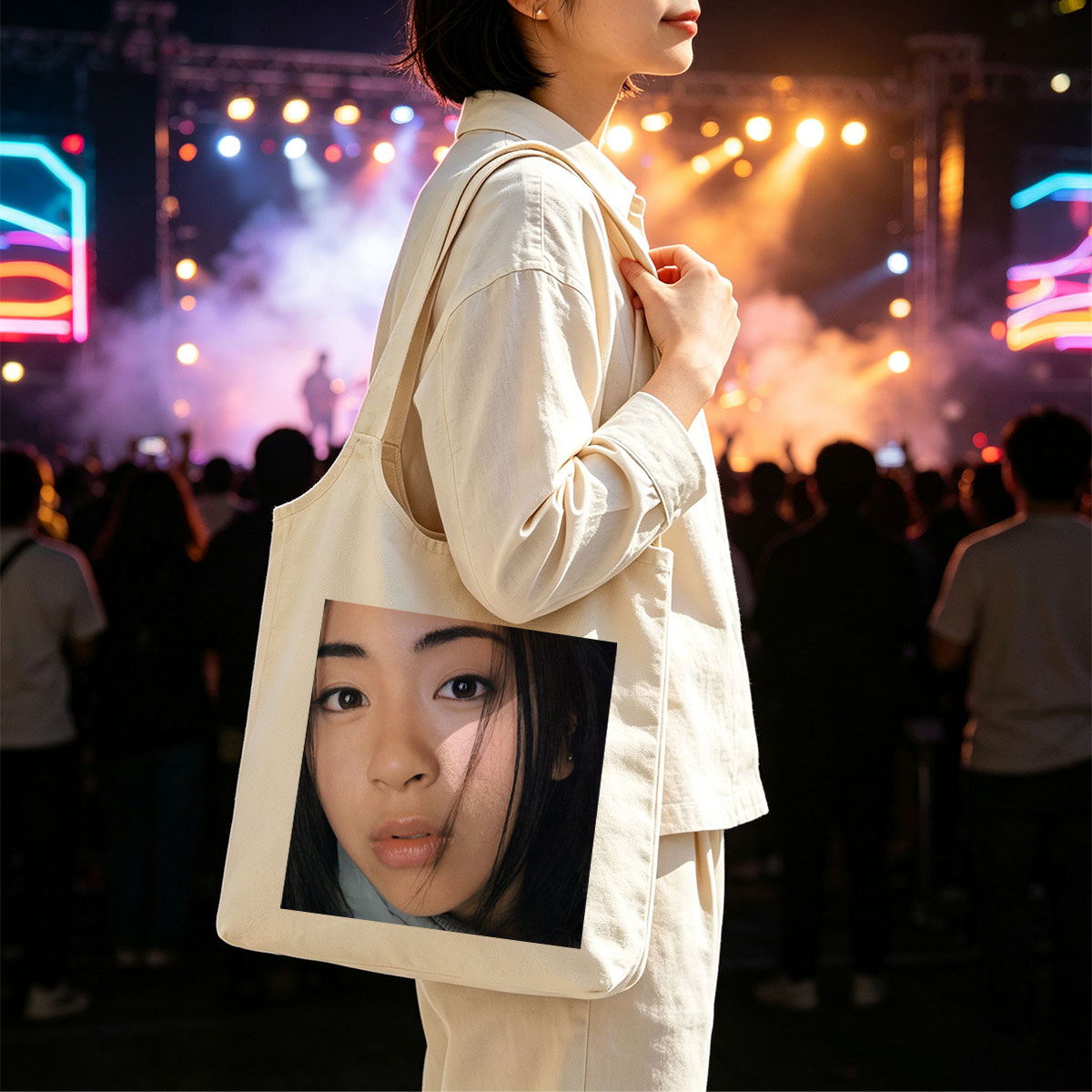 Ayumi Hamasaki Close-Up Portrait with Soft Lighting and Gentle Expression - Canvas shoulder bags/