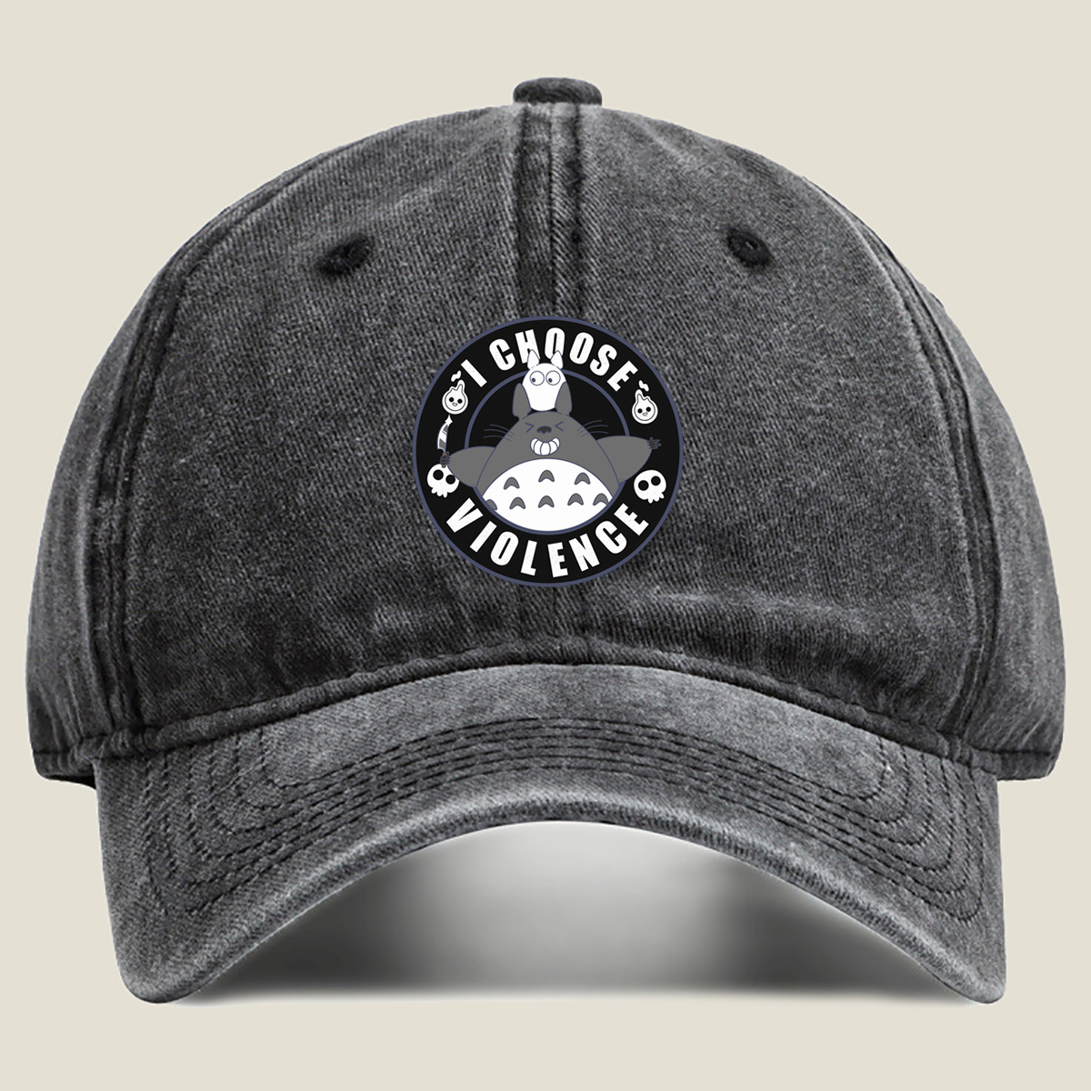 Totoro and Little Totoro - I Choose Violence - Washed Denim - Baseball Cap