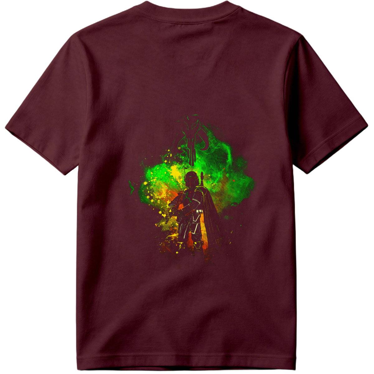 Mandalorian Warrior with Boba Fett Helmet and Green Energy Background - Tee