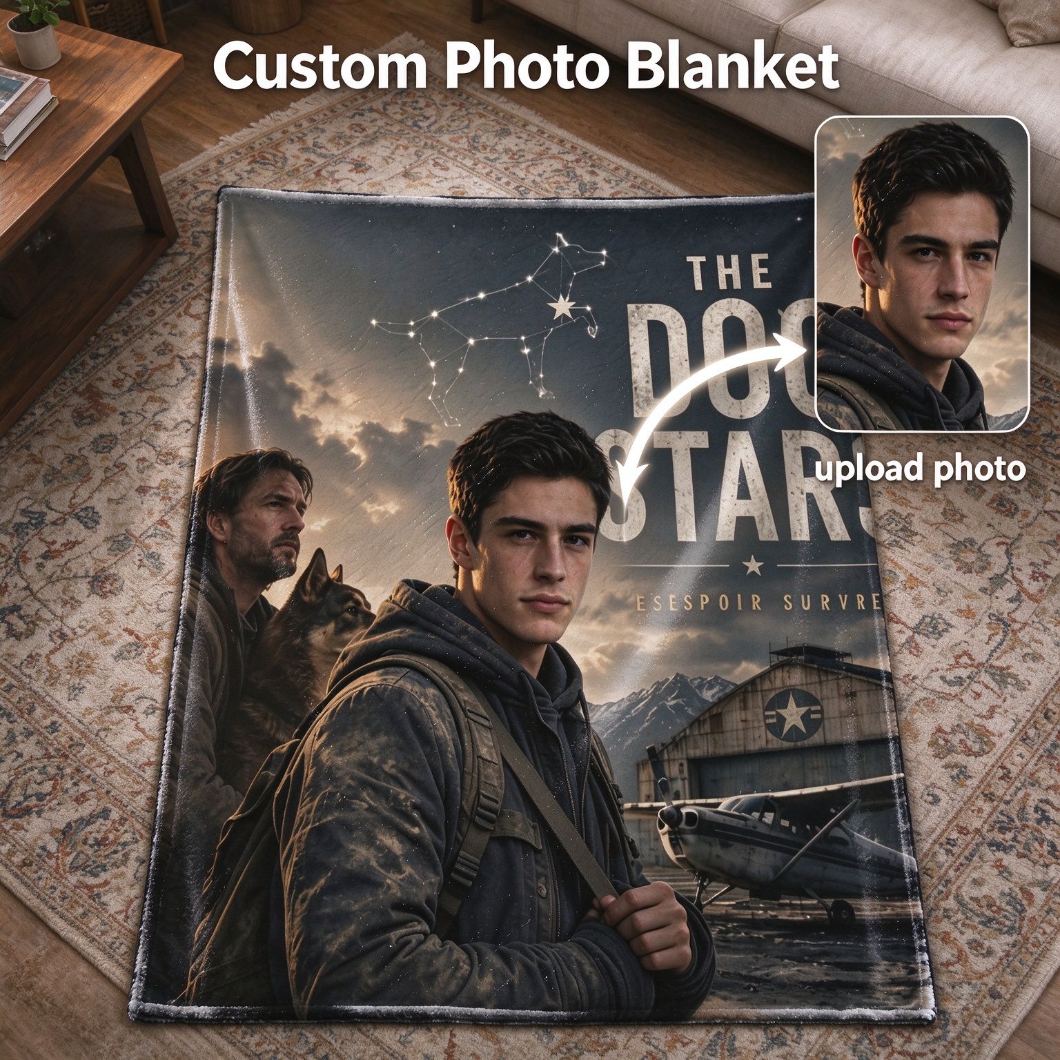 Custom Photo Face Blanket Personalized Soft Flannel Throw Lightweight Cozy Fleece Bed Blanket for Couch Sofa Living