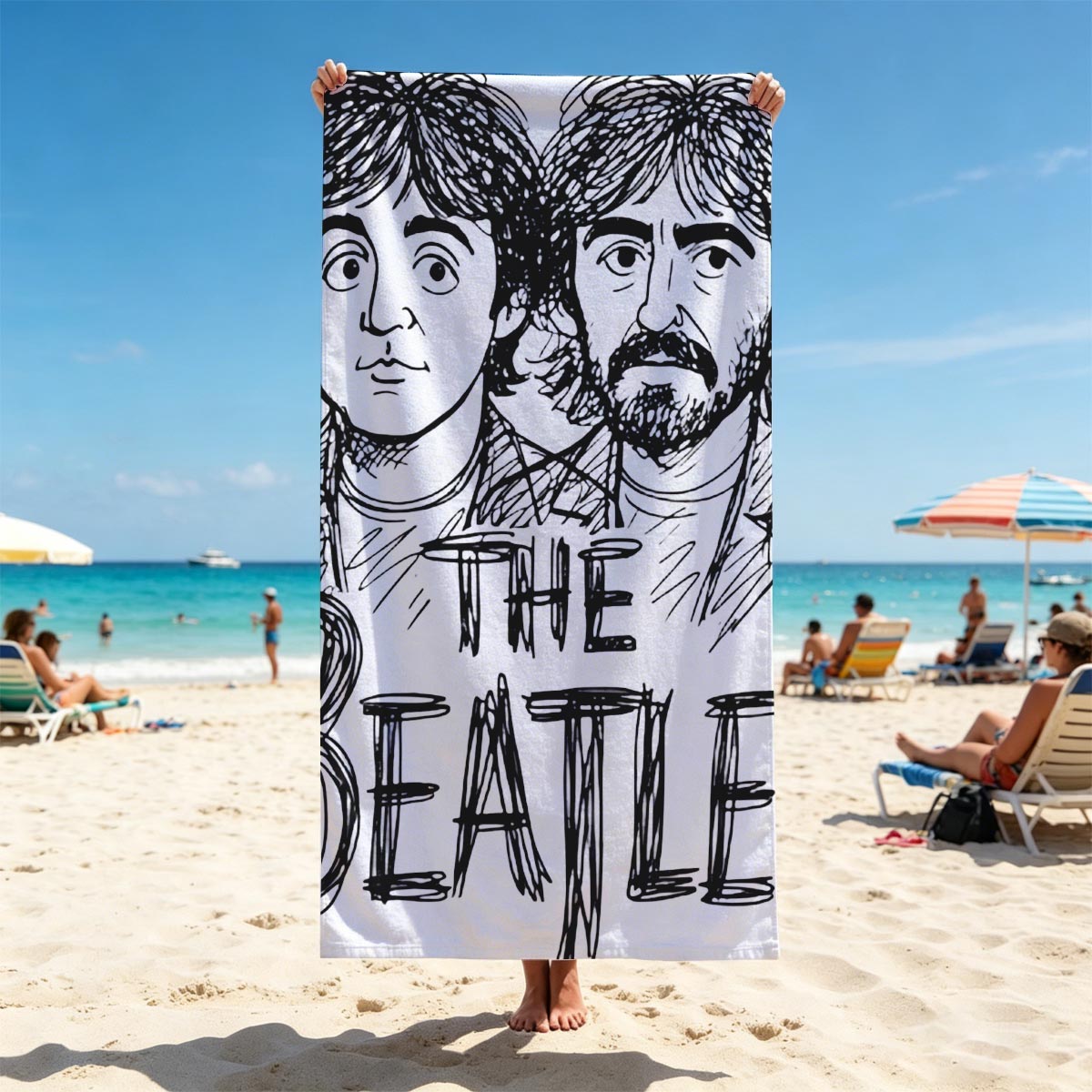 The Beatles Band Members Portrait Sketch - Beach towels
