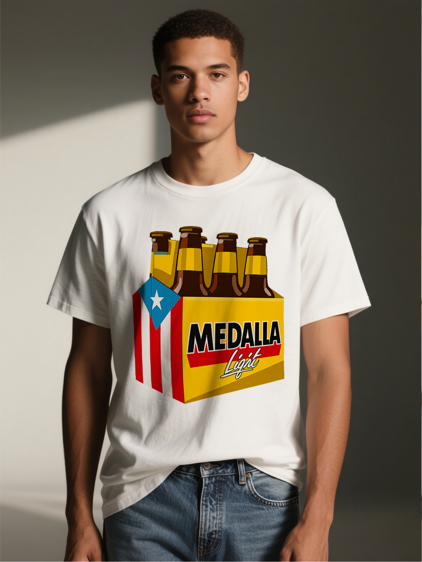 Men's Medalla Light Beer Box Print T-Shirt Casual Round Neck Summer Lightweight Breathable Short Sleeve Tee for Adults Bar Party Outdoor Leisure Wear