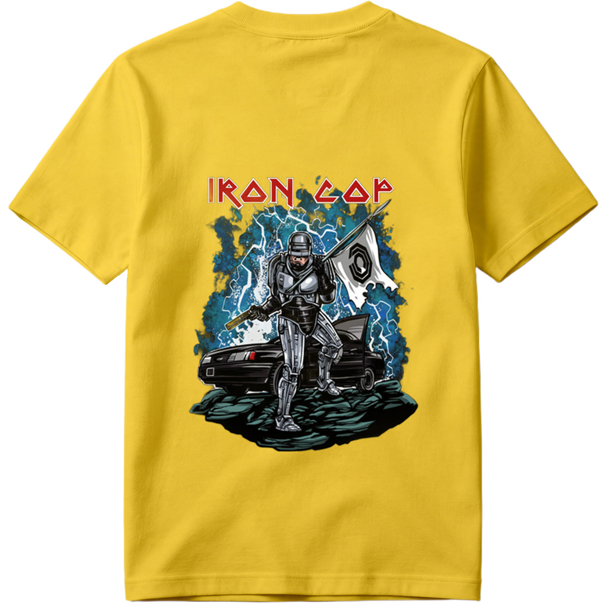 Iron Cop: Robo-Police Officer with Flag and Car - Tee