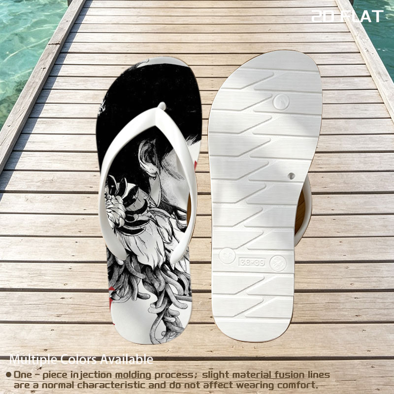 Geisha with Chrysanthemum and Red Accents -  flip-flops