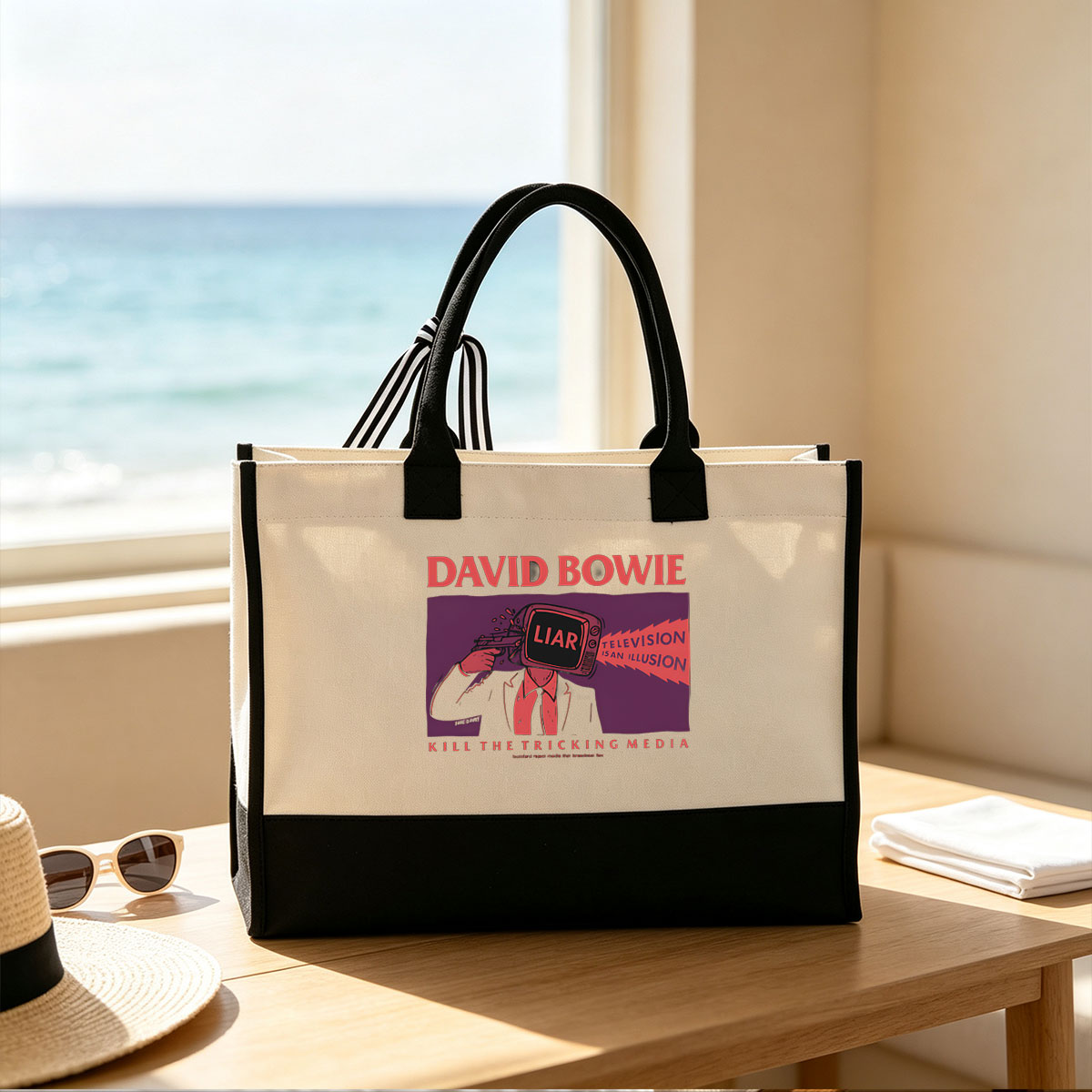 David Bowie: Liar Television is an Illusion – Kill the Tricking Media - Canvas patchwork gift tote bag