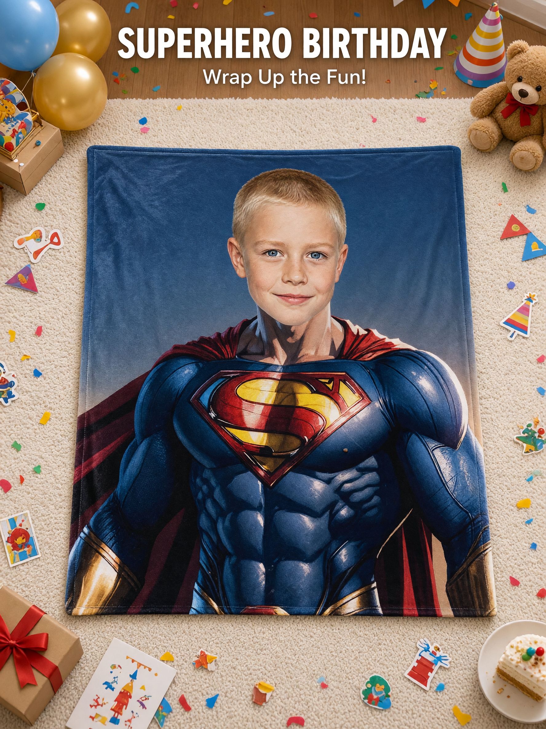 Custom Face Superhero Flannel Fleece Blanket Personalized Photo Throw for Bed and Couch Ideal Keepsake Gift
