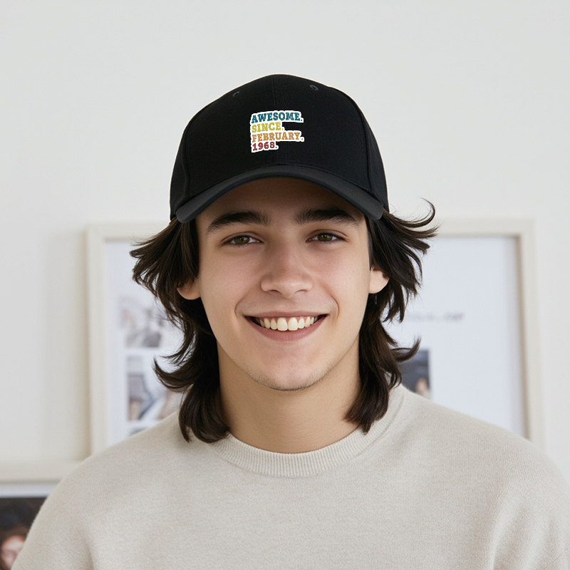 1pc New Baseball Cap Awesome Since February 1968 Print Unisex Adjustable Hat for Outdoor Activities Adults Casual Wear Fashion Statement Accessories