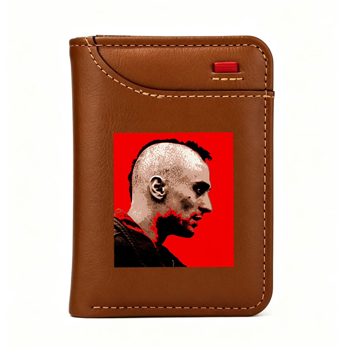 Profile Portrait of a Man with Bald Head and Red Background - Vertical Style Wallet