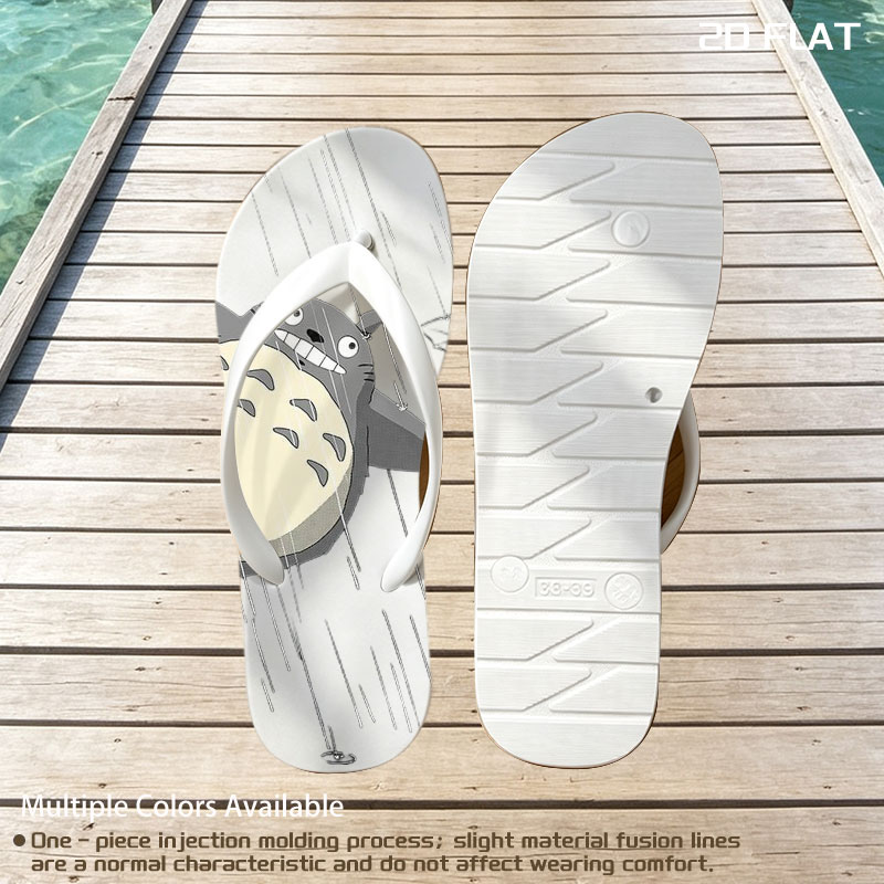 Totoro in the Rain with Umbrella and Streetlamp -  flip-flops