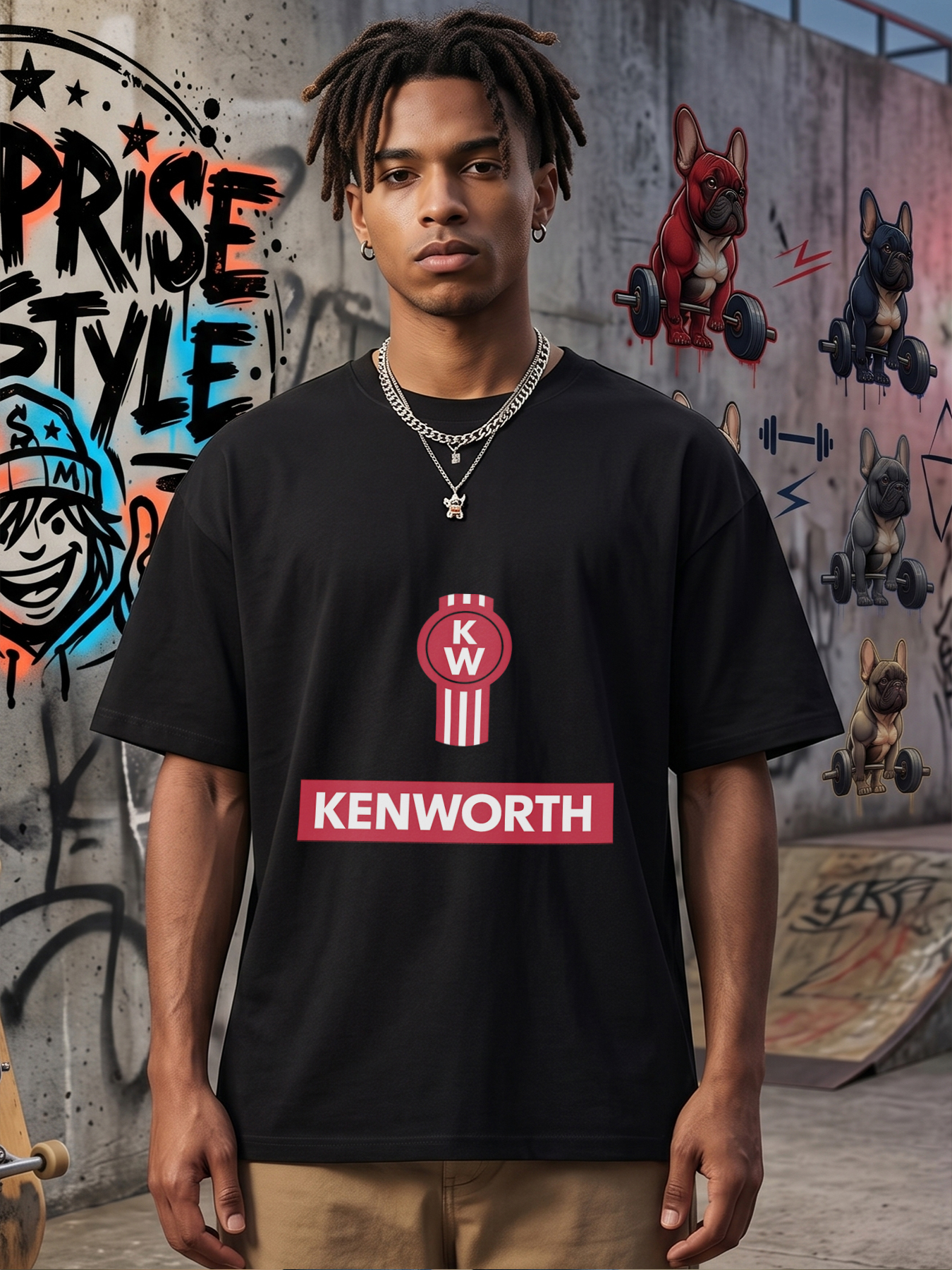 Men's Kenworth Logo Print T-Shirt Red and White Graphic Design Casual Round Neck Lightweight Breathable Summer Short Sleeve Tee for Truck Enthusiasts and Drivers