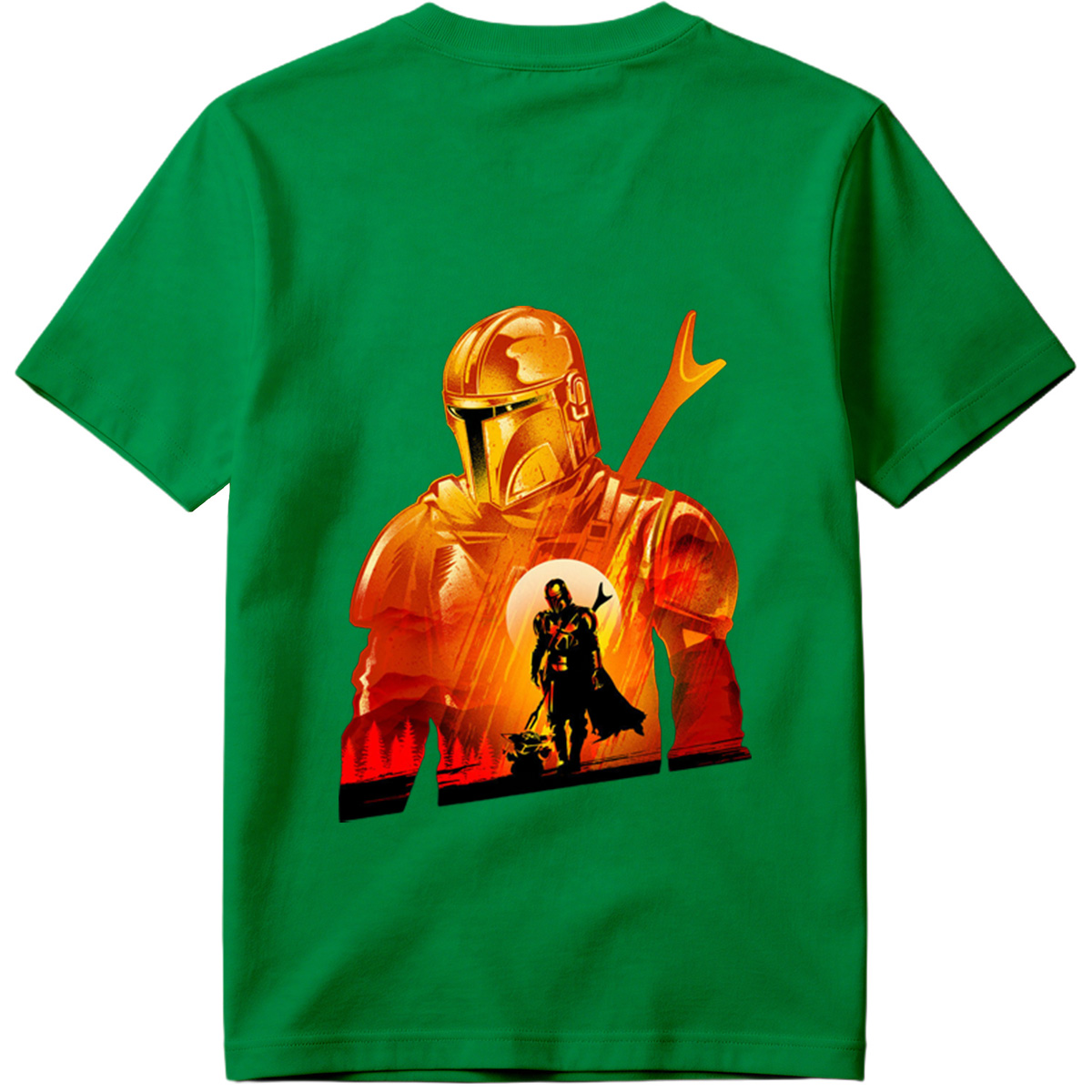The Mandalorian and the Child in a Fiery Encounter - Tee