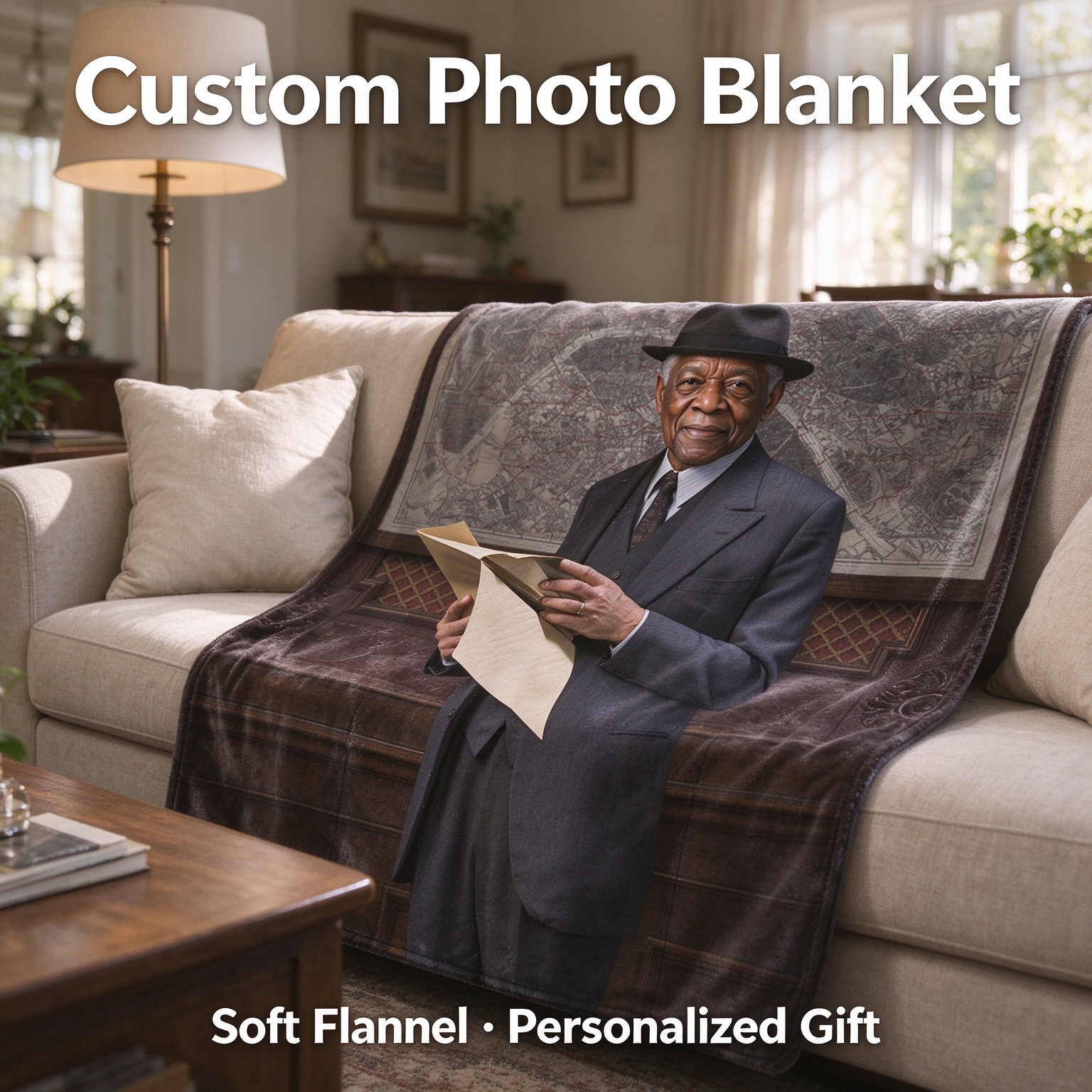 Custom Photo Blanket Personalized Portrait Face Throw, Soft Flannel Fleece Cover, Ideal Keepsake Gift for Bed Couch