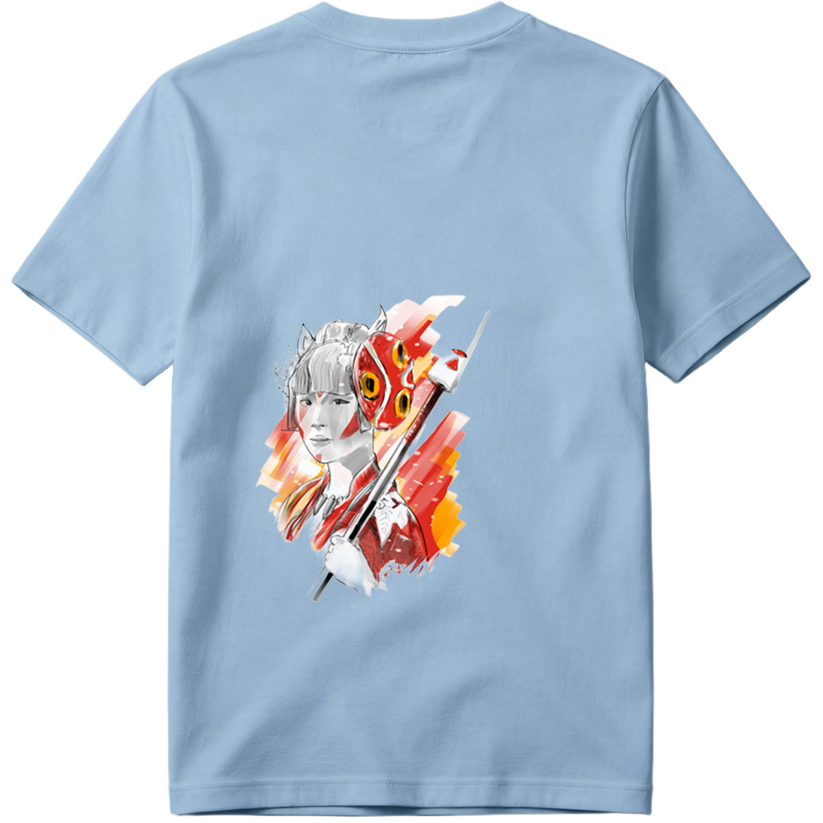 Samurai Girl with Red Mask and Spear - Tee