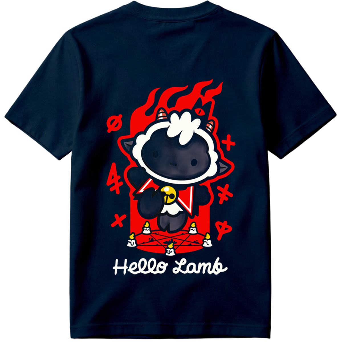 Hello Lamb: Dark Sheep with Flames and Ritual Symbols - Tee