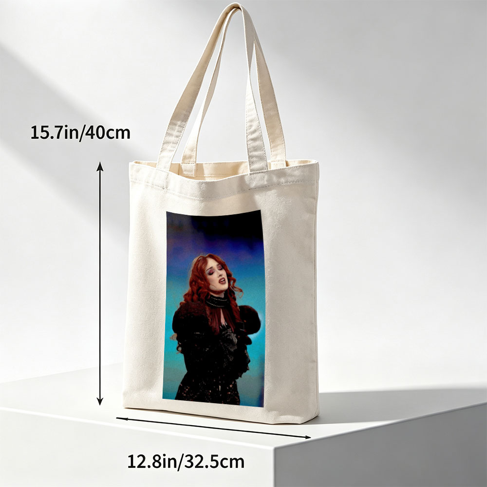 Chloe Grace Moretz in a Dramatic Performance Wearing a Black Lace Outfit with Red Hair and Intense Expression - Canvas tote bags