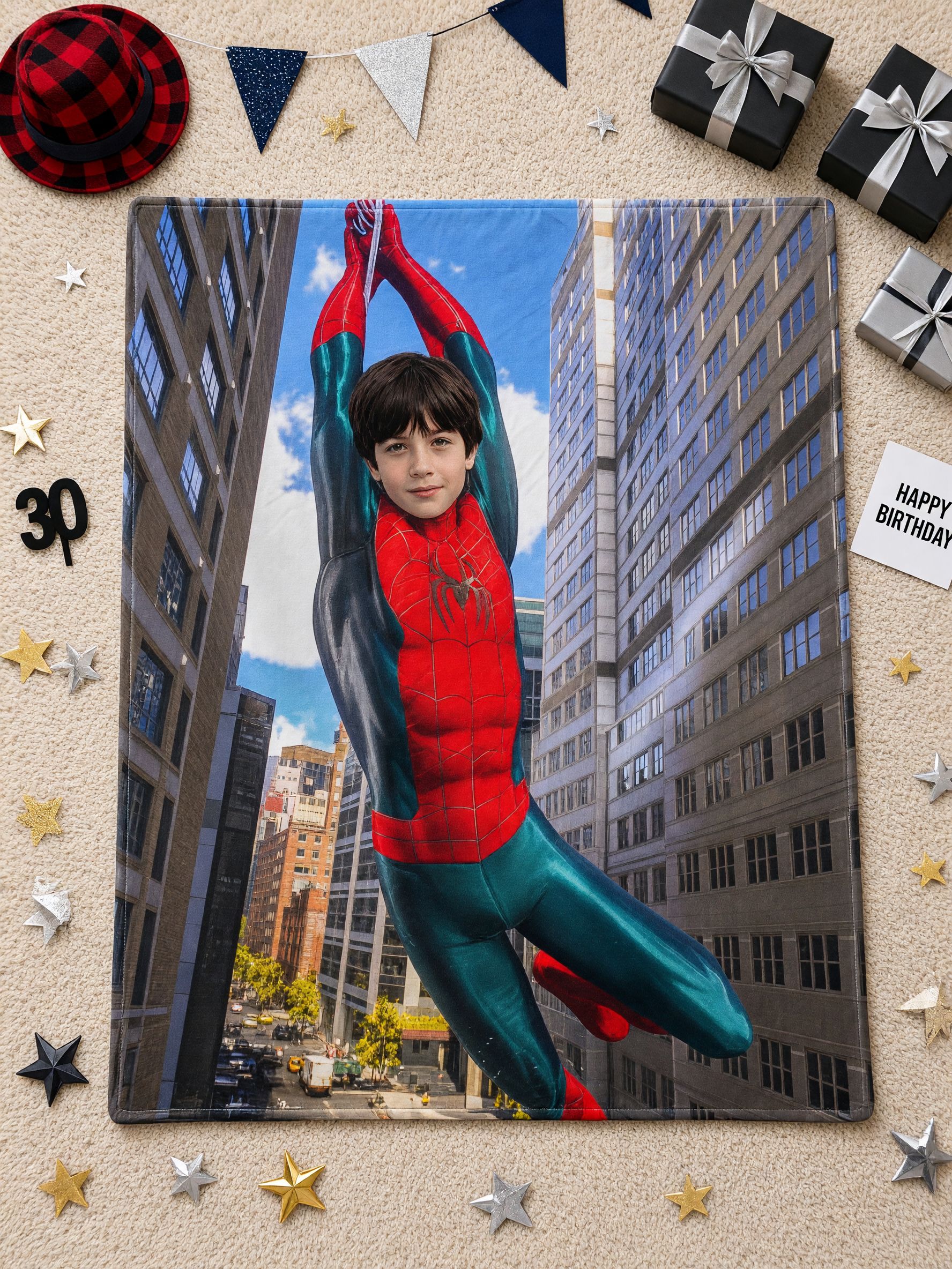 Personalized Superhero Face Photo Blanket Ultra Soft Flannel Throw Cozy Bedding Gift for Kids