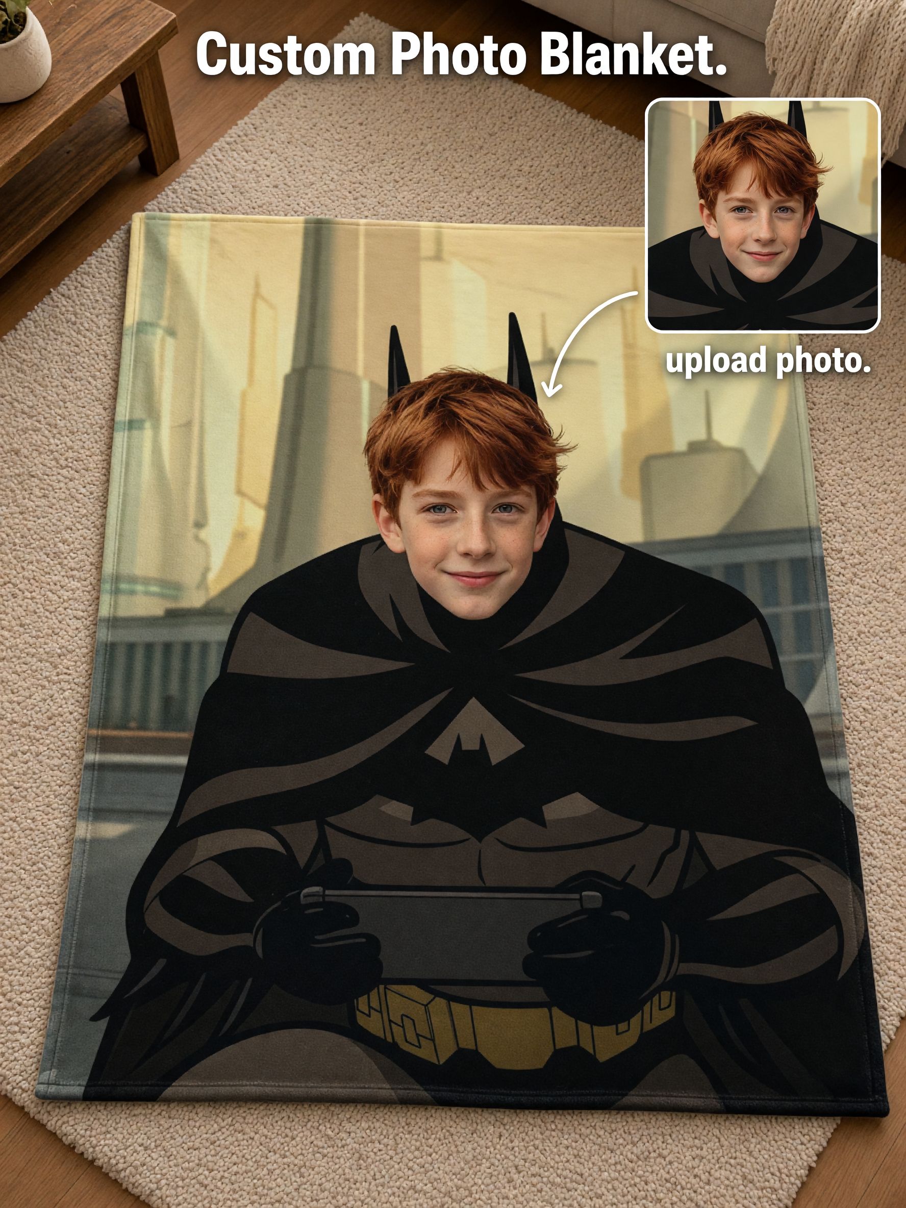 Custom Face Superhero Flannel Fleece Blanket, Ultra Soft Personalized Photo Throw for Kids and Adults, Ideal Cozy Gift