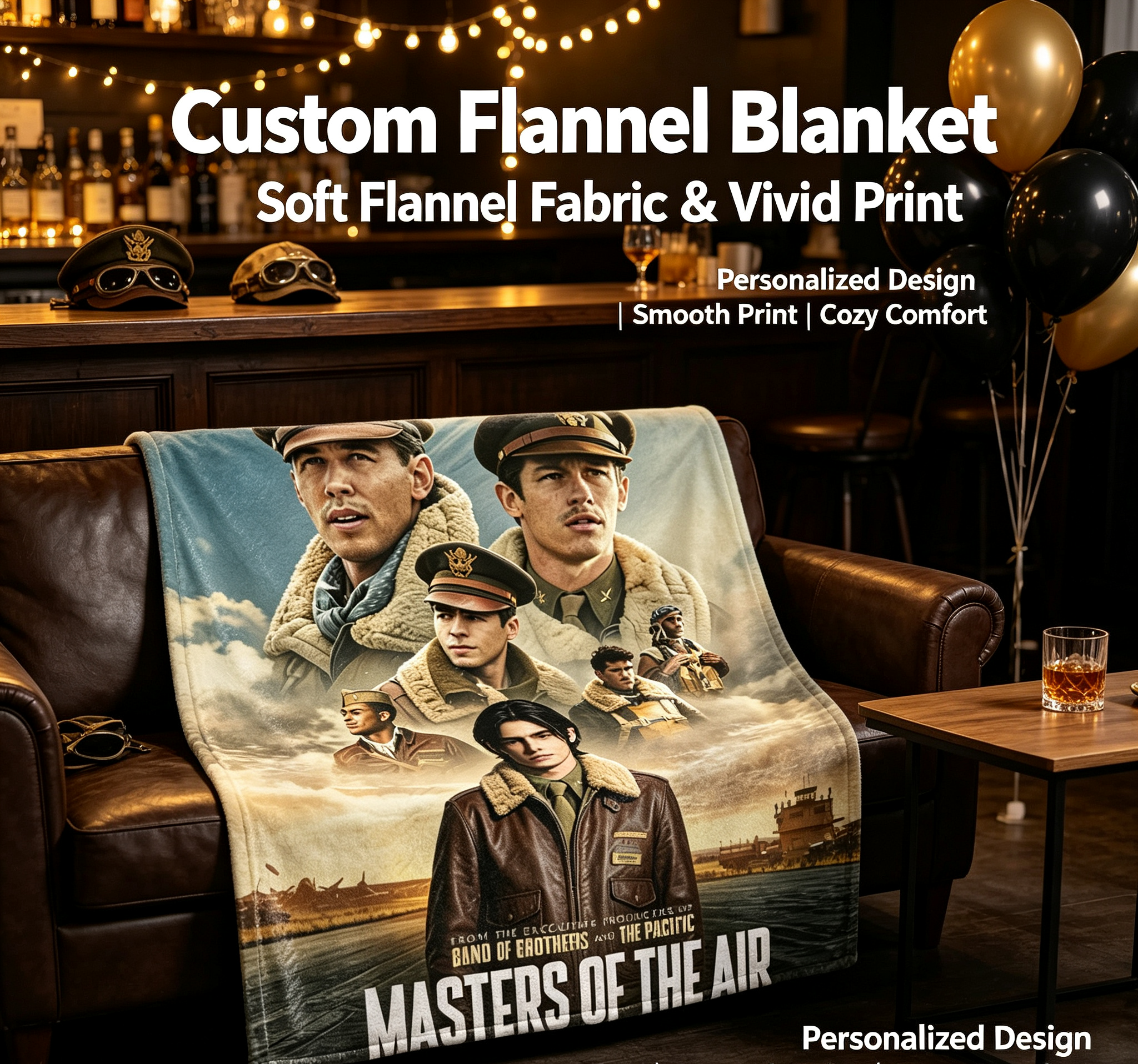 Custom Face Blanket Masters of the Air Movie Characters Flannel Blanket for Home Decor and Cozy Nights Perfect Gift or Giveaway Item
