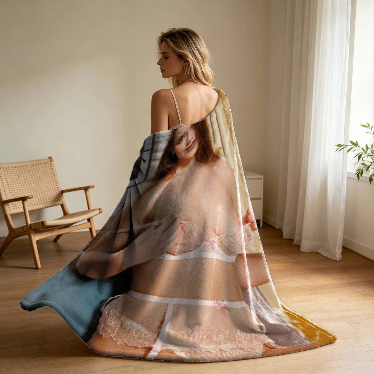 Scarlett Johansson Nude by Glass Door - Blanket