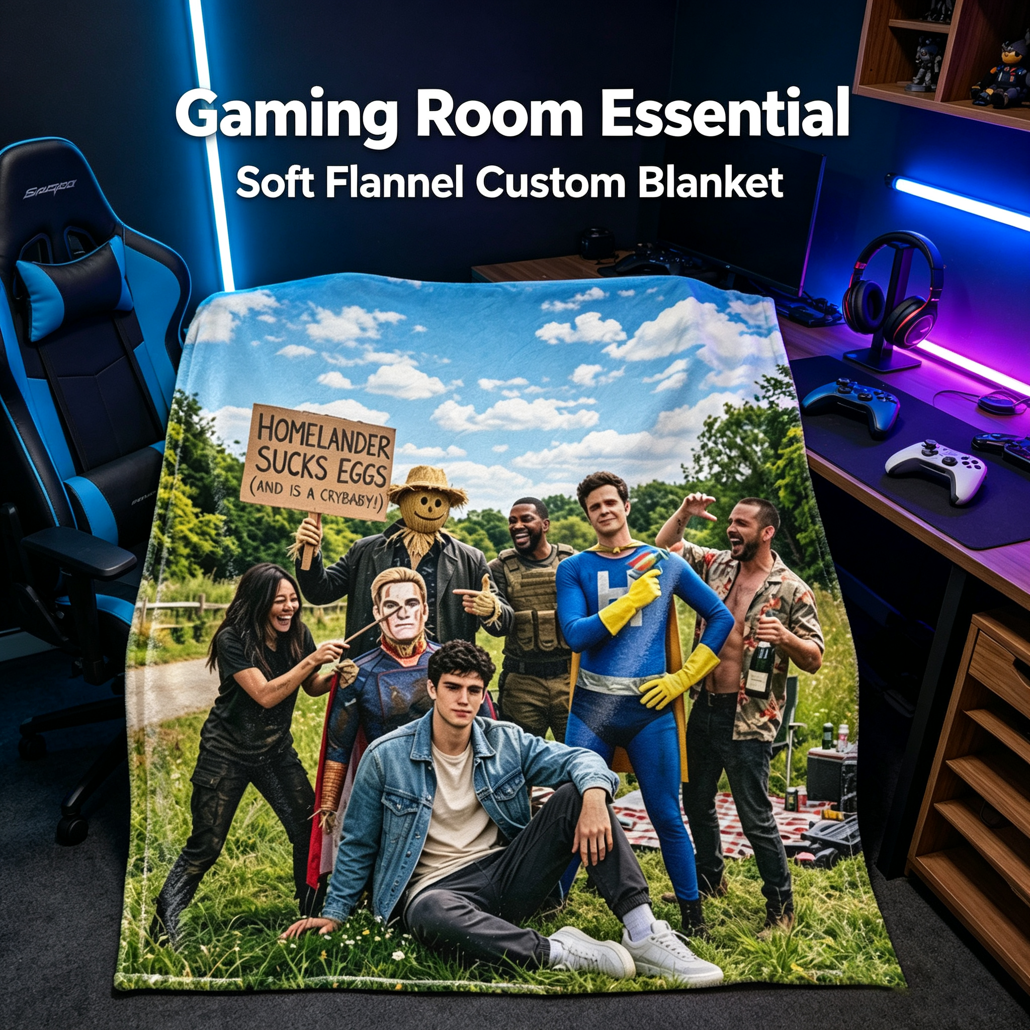Custom Face Blanket The Boys TV Show Characters Flannel Blanket Perfect for Fans and Cosplay Enthusiasts Ideal Gift or Giveaway Item