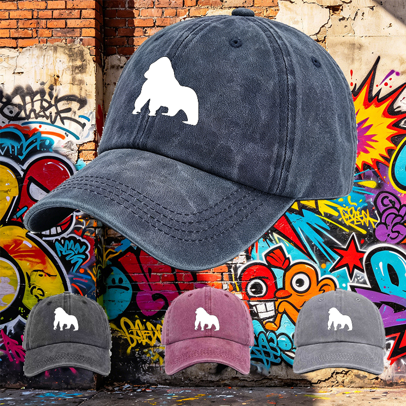 Men's Printed Washed Cap with Lion Silhouette Design - Casual Round Brim Summer Lightweight Hat for Outdoor Activities, Travel, and Daily Wear - Ideal for Men Who Love Animal Motifs and Streetwear Style
