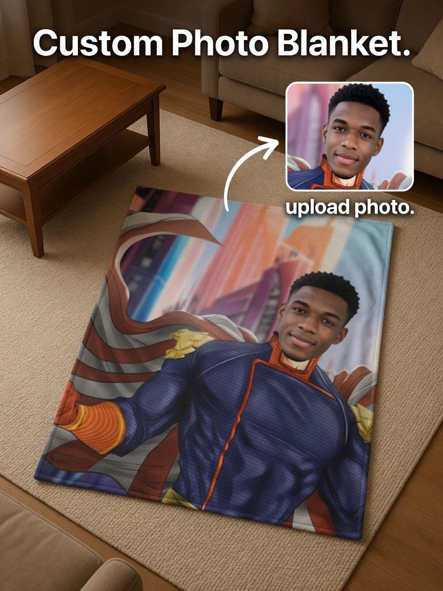 Custom Photo Superhero Flannel Fleece Blanket Personalized Face Portrait Throw Lightweight Soft Cozy Bed Couch Gift