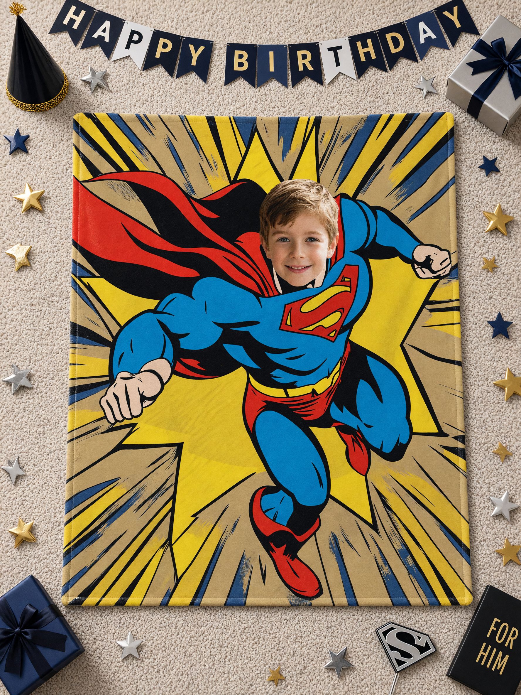 Custom Superhero Photo Flannel Fleece Throw Blanket Personalized Comic Style Keepsake Cozy Bed Sofa Bedding Gift