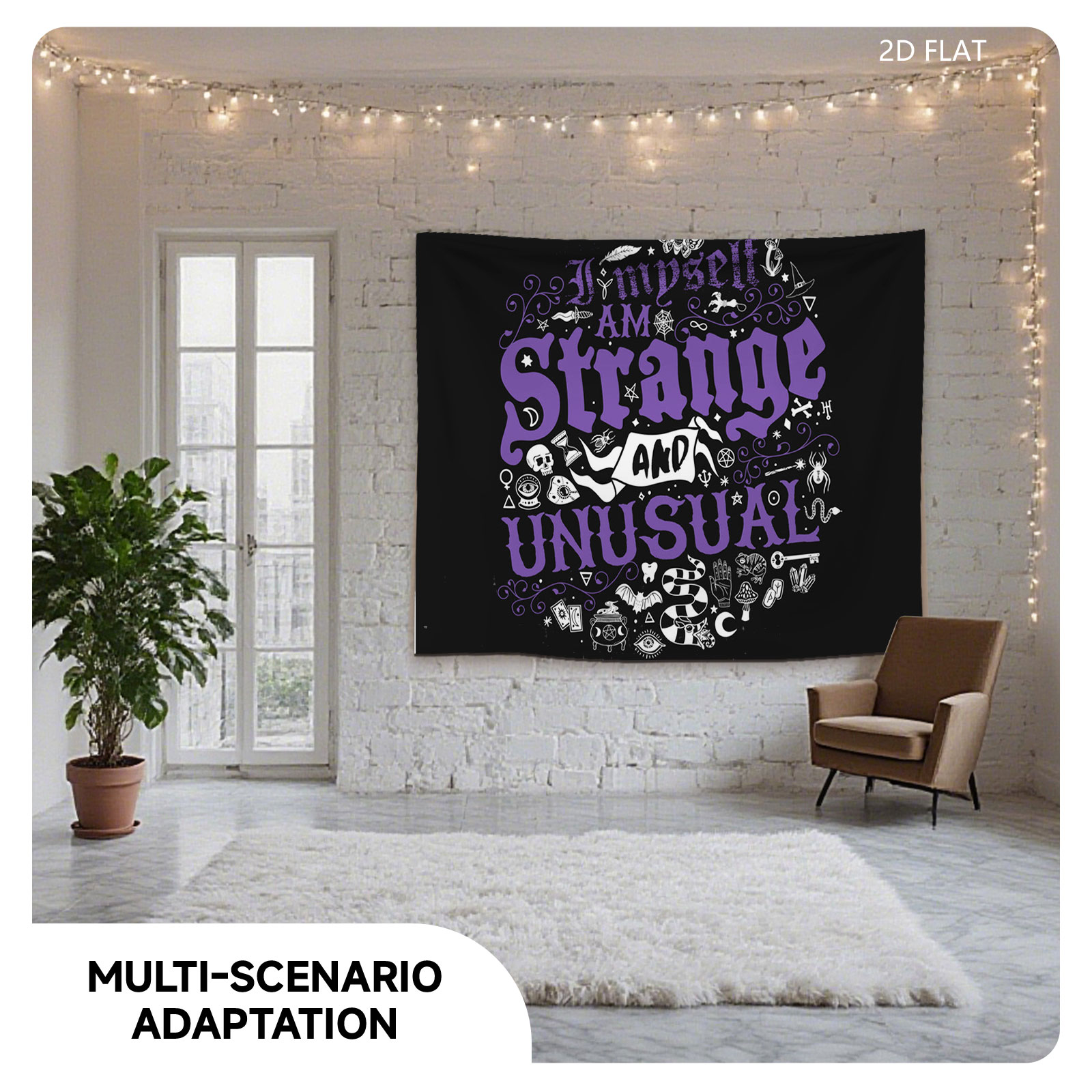 I Myself Am Strange and Unusual: Gothic Typography Art with Mystical Symbols - Tapestry