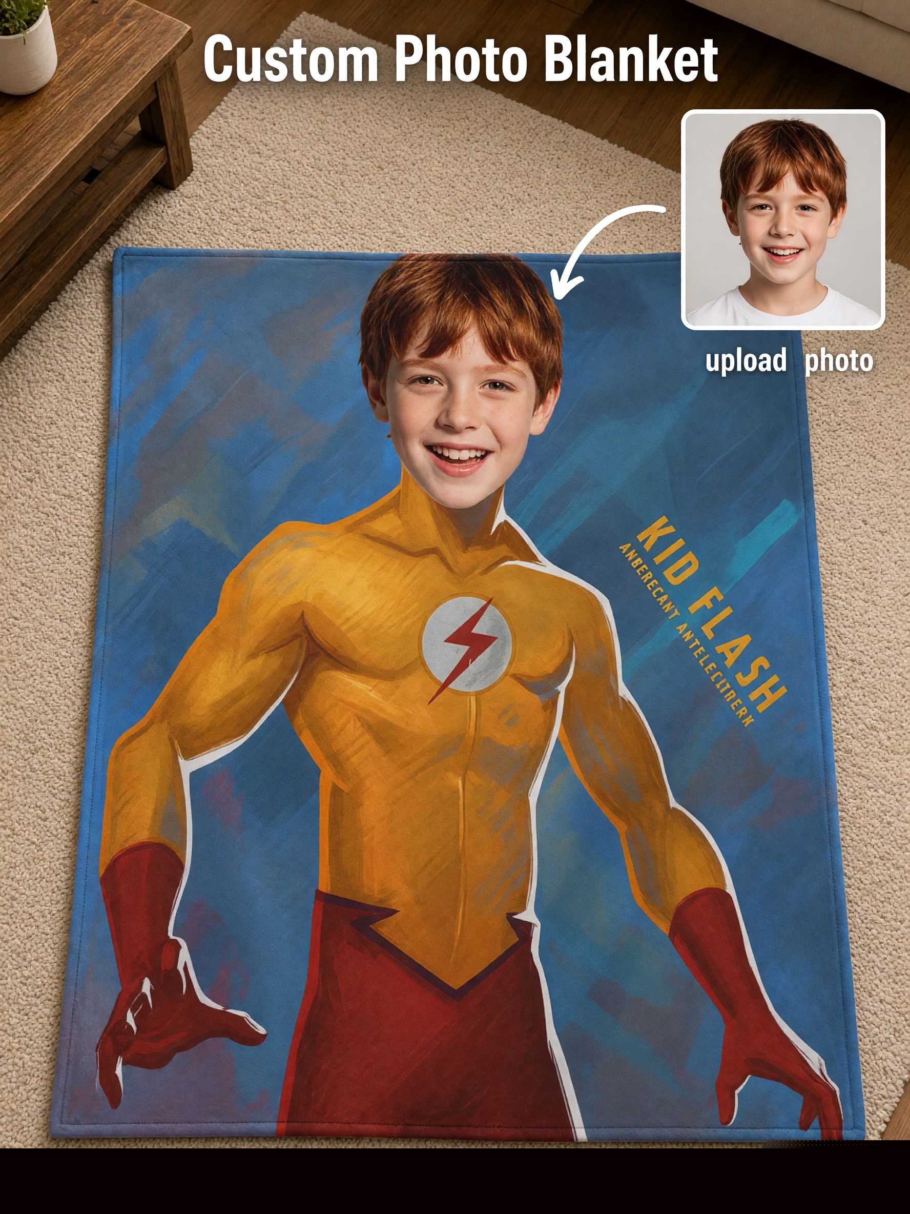 Custom Superhero Photo Flannel Blanket Personalized Face Picture Cozy Throw for Kids and Adults Unique Gift