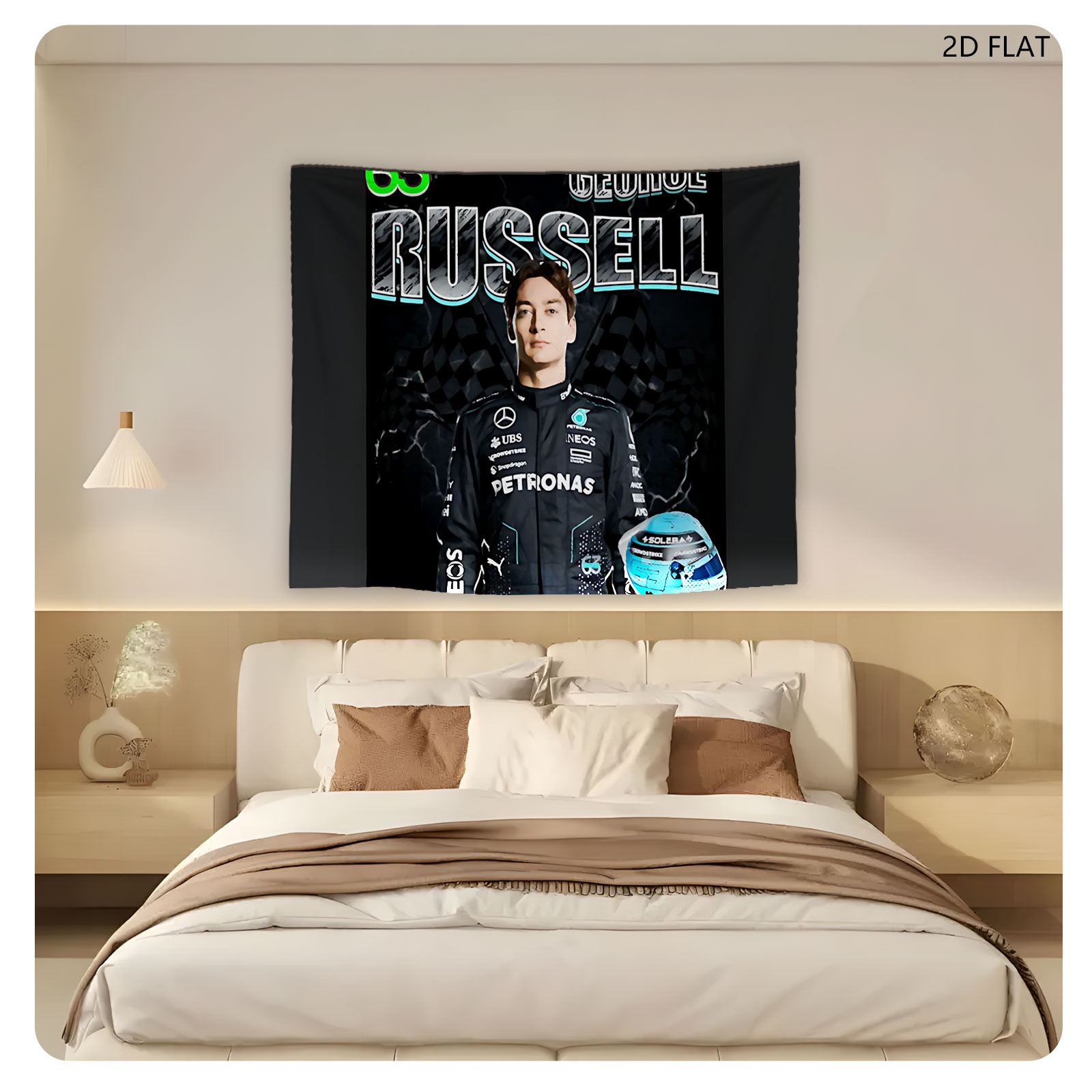 George Russell, Mercedes-AMG Petronas F1 Driver, Number 63, with Helmet and Racing Suit - Tapestry