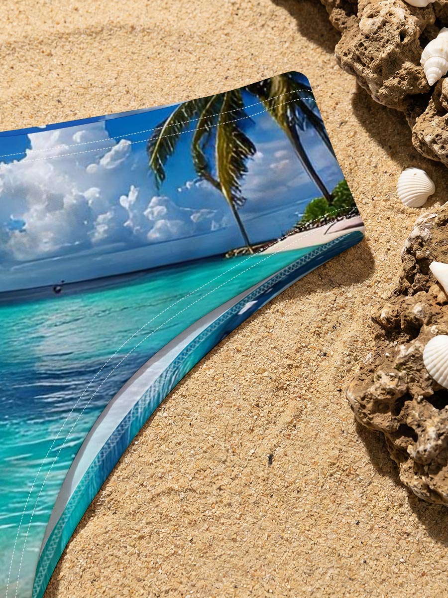 Crystal Clear Waters and Palm Trees Under a Blue Sky -  Men's swim trunks