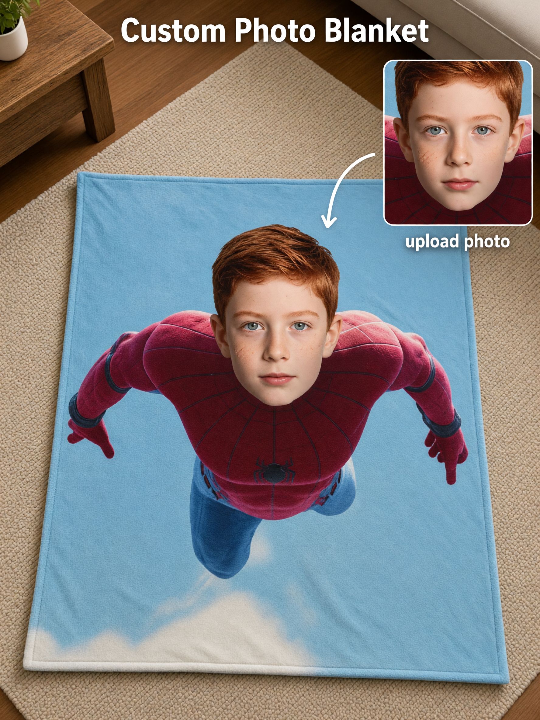 Personalized Face Photo Superhero Blanket Ultra Soft Flannel Fleece Throw Cover for Bed Couch Ideal Custom Cozy Gift