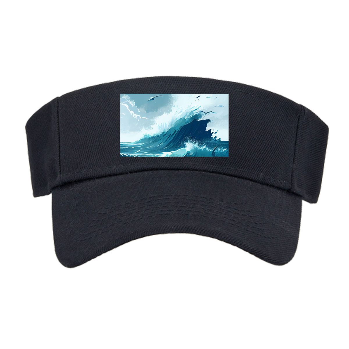 Mighty waves crash against rocks as seagulls soar above the stormy sea. -  Visor cap