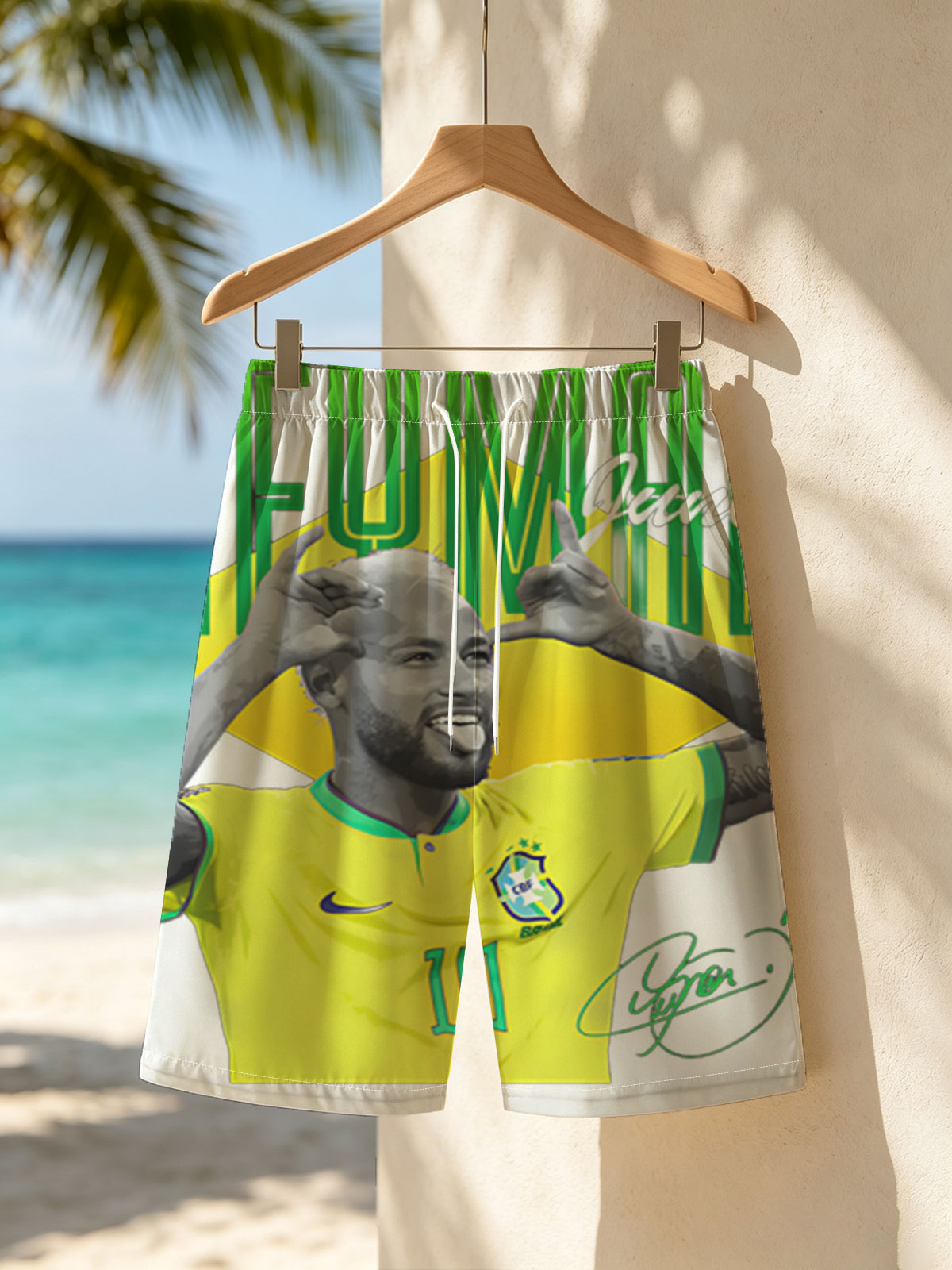 Neymar Junior - Brazil National Football Team Player, Wearing No. 10 Jersey -  Beach shorts