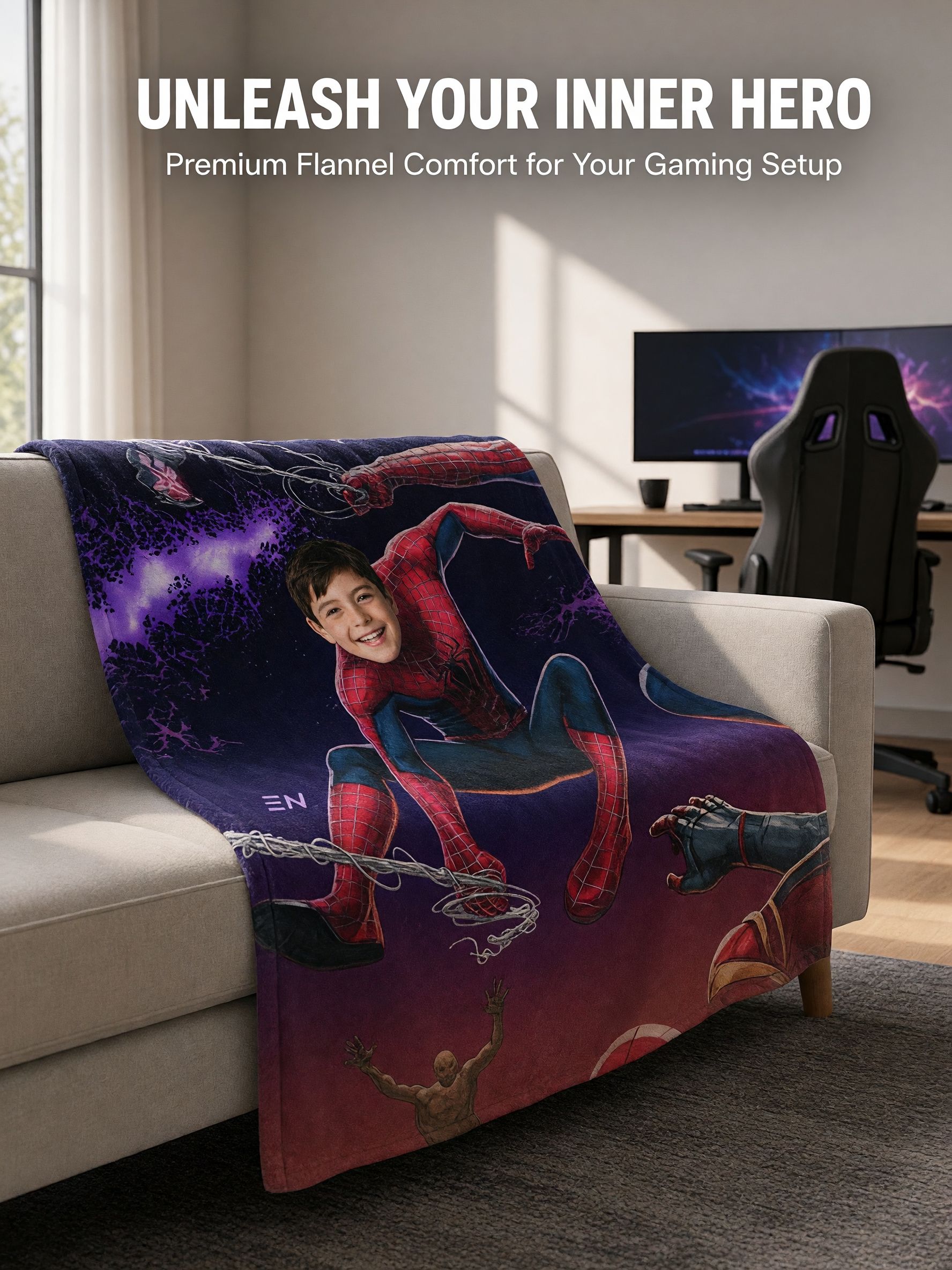 Custom Face Photo Superhero Fleece Blanket, Soft Flannel Throw for Kids and Adults, Ideal Personalized Birthday Gift
