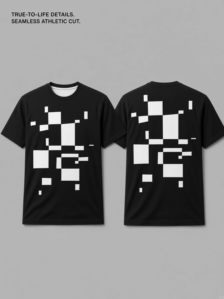 Abstract Geometric Blocks 3D Optical Illusion Graphic Tee Breathable Athletic Mesh T-Shirt Casual and Sports Wear