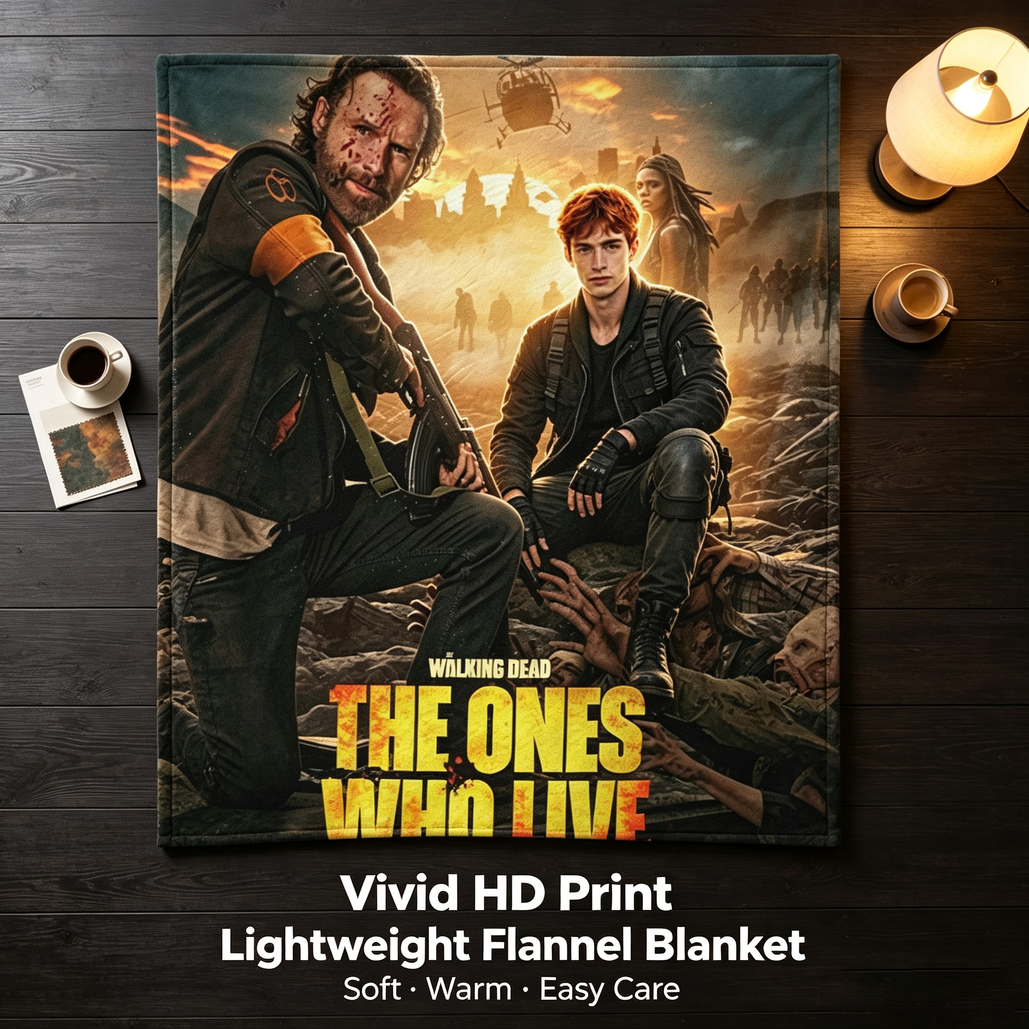 Custom Face Blanket The Walking Dead The Ones Who Live Flannel Blanket for Couch Watching Movie Night Gift or Giveaway