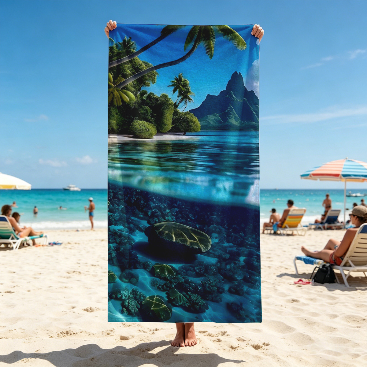 Tropical Paradise with Clear Waters and Coral Reef - Beach towels