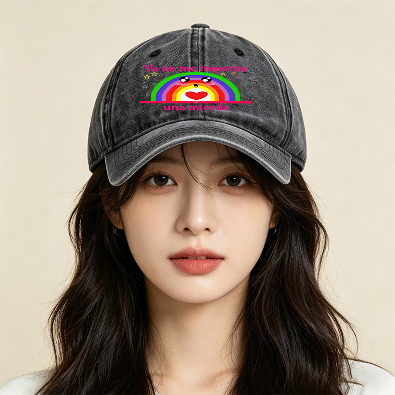 Unisex Classic Washed Cap with Rainbow Face and 
